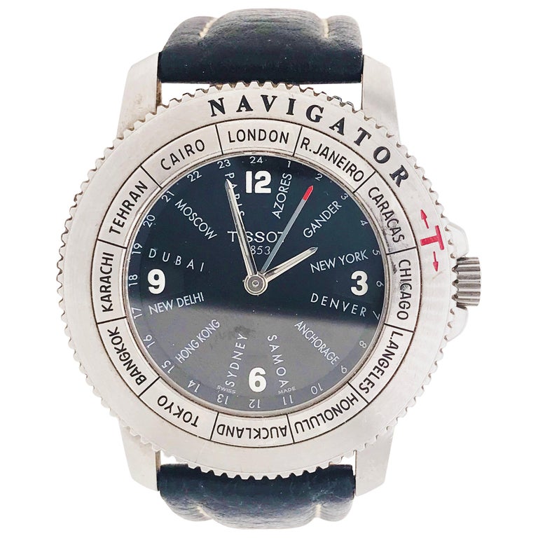 Tissot Navigator World Time Quartz Limited Gent's Watch Black Leather Strap  at 1stDibs | tissot world time, tissot navigator quartz, tissot world timer