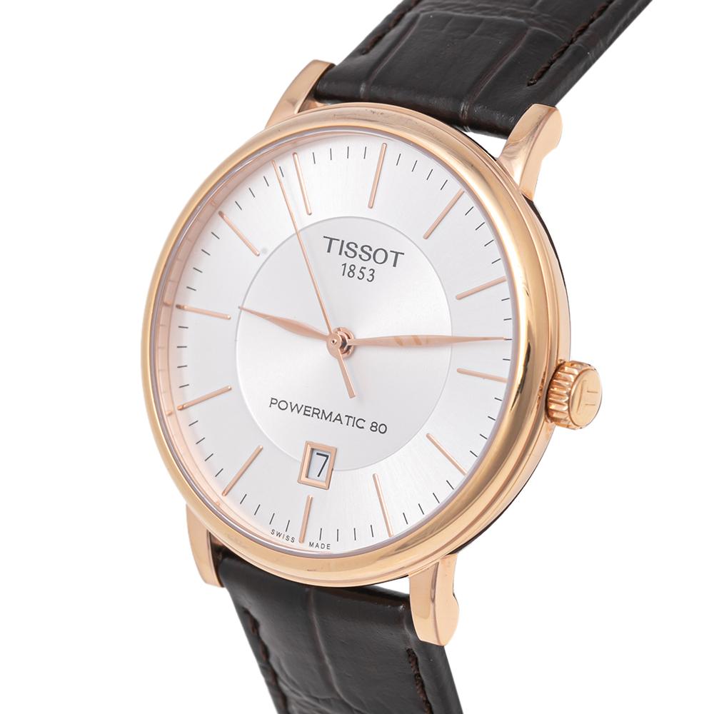 Tissot Plated Stainless Steel Leather Caron Powermatic Men's Wristwatch 40 mm 4