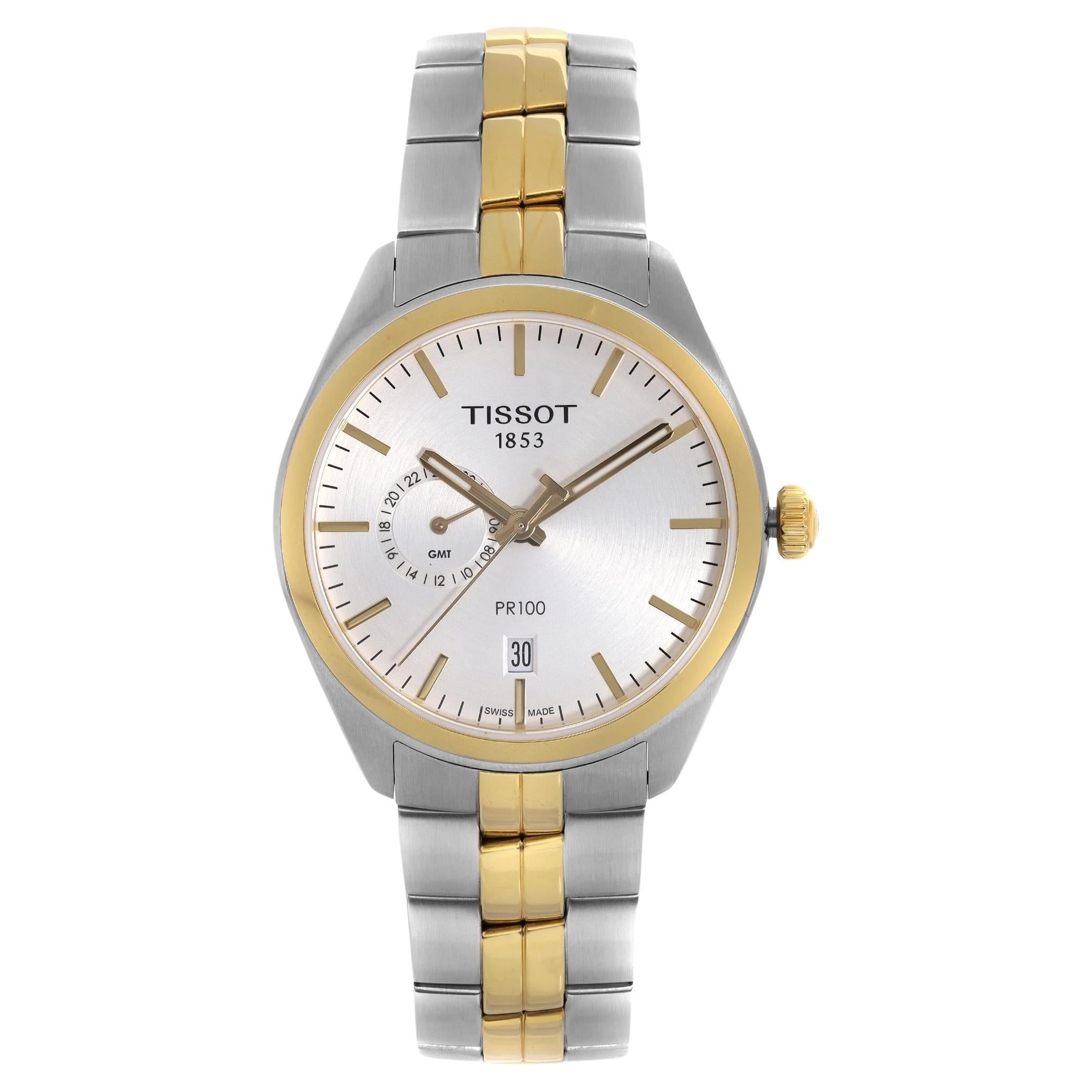 Tissot PR100 GMT Two Tone Steel Silver Dial Quartz Watch T101.452.22.031.00 For Sale