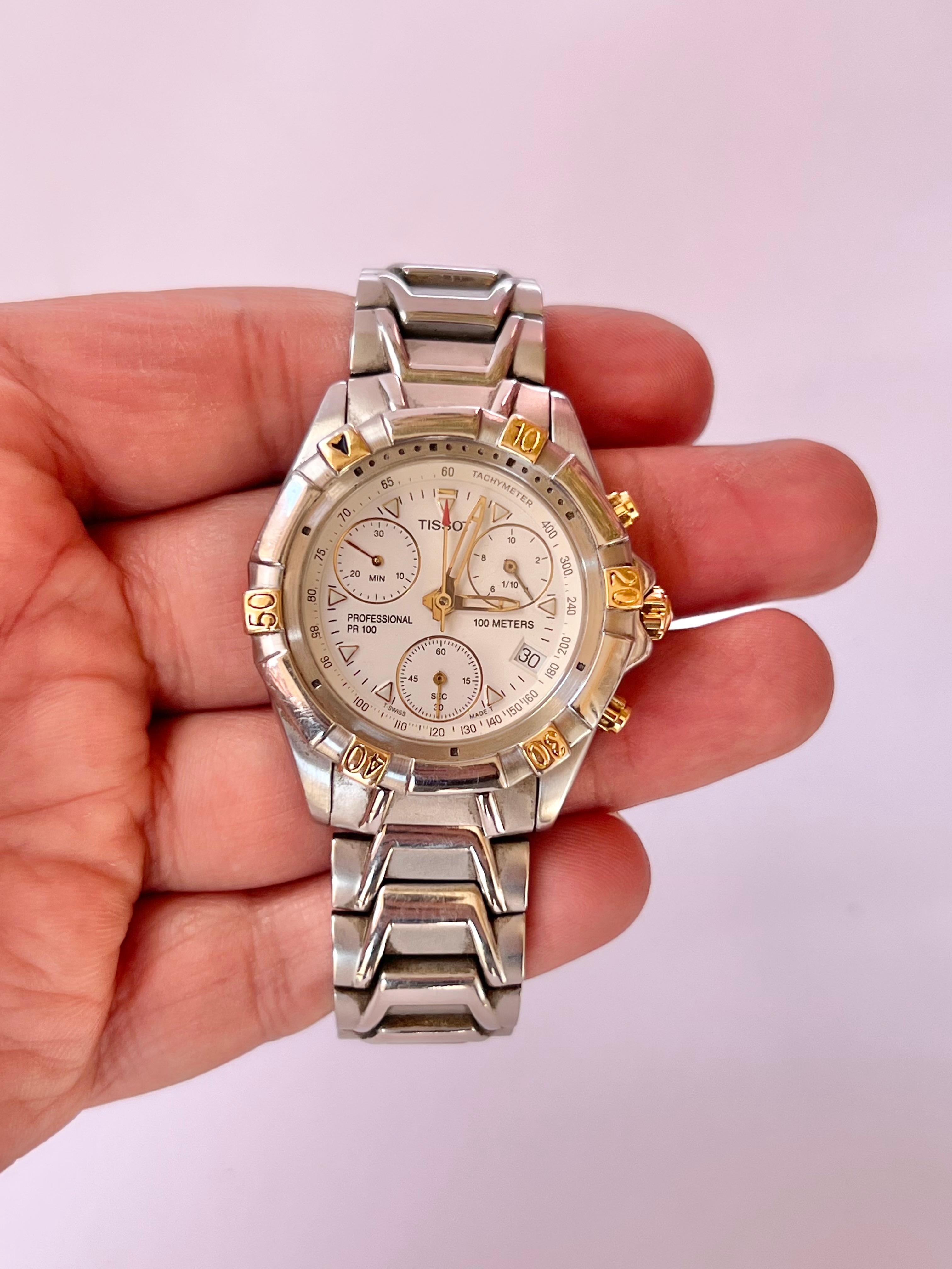 Tissot PR100 Professional P367/467 Chronograph Two Tone Watch in the Original In Good Condition In Toronto, CA