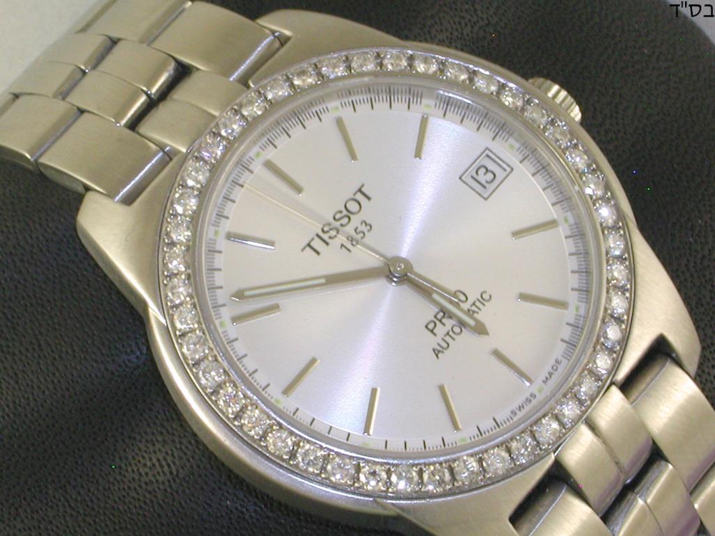Round Cut Tissot PR50 Men's Watch Stainless Steel White Diamonds