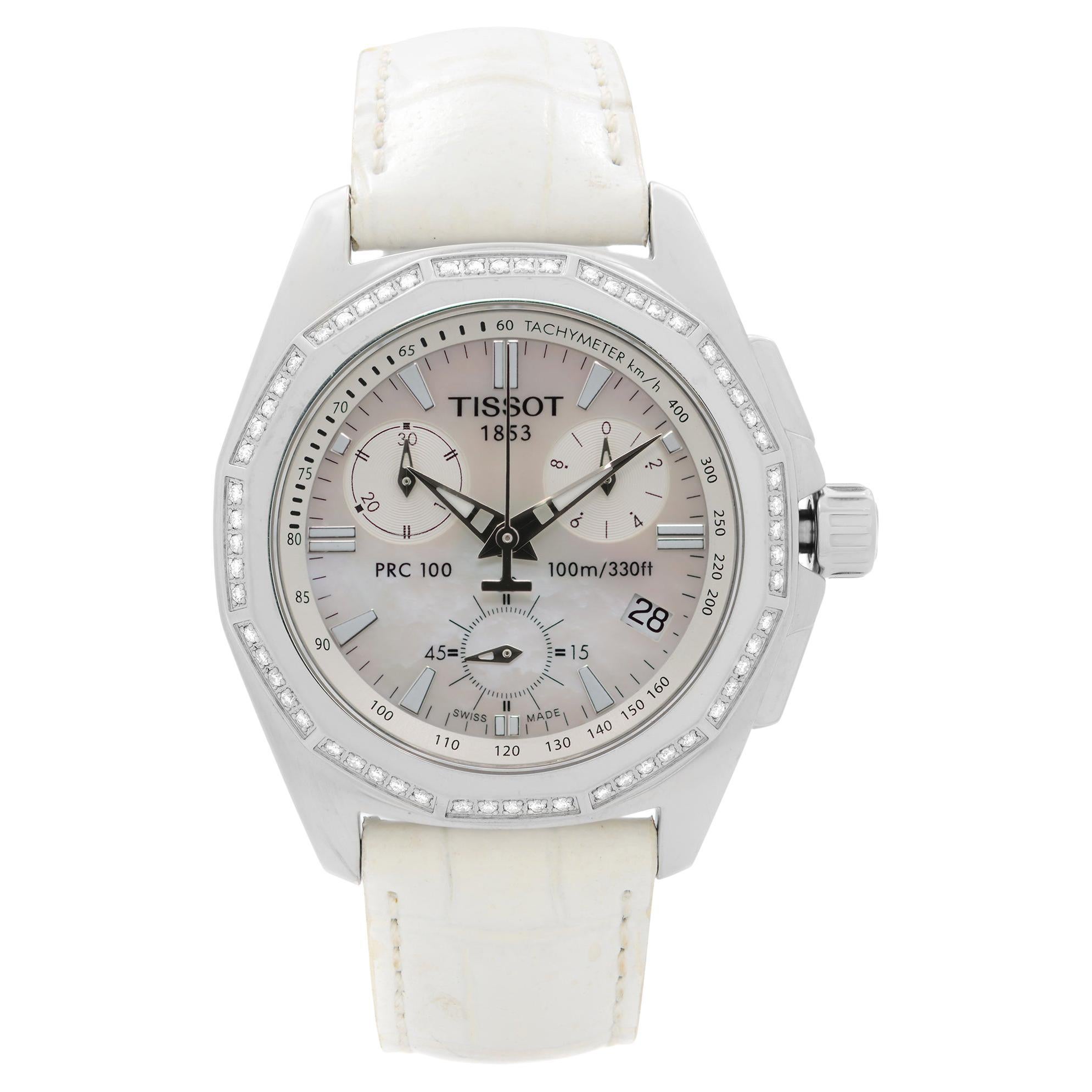 Tissot PRC 100 Streel Diamond Bezel Mop Dial Quart Ladies Watch T22.1.456.21 For Sale