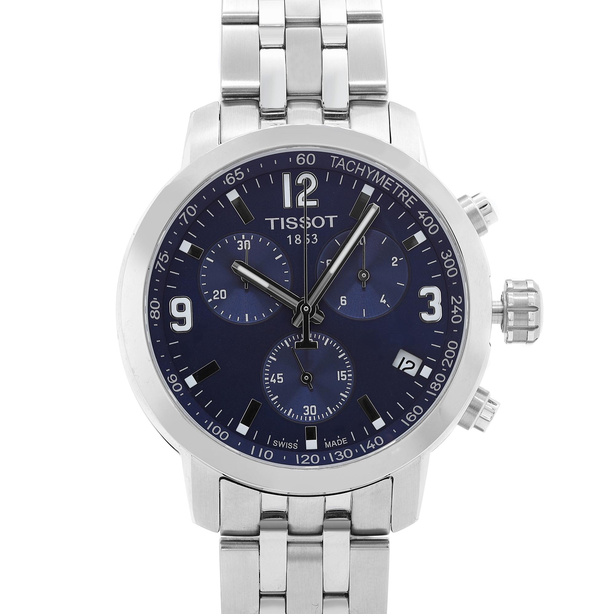 Tissot PRC 200 Steel Blue Dial Mens Quartz Watch T055.417.11.047.00 In Excellent Condition In New York, NY