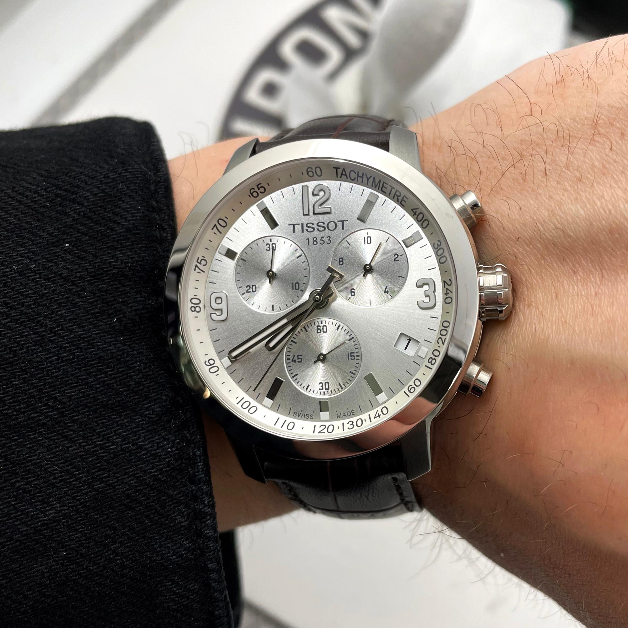 Men's Tissot PRC 200 Steel Leather Silver Dial Quartz Watch T055.417.16.037.00
