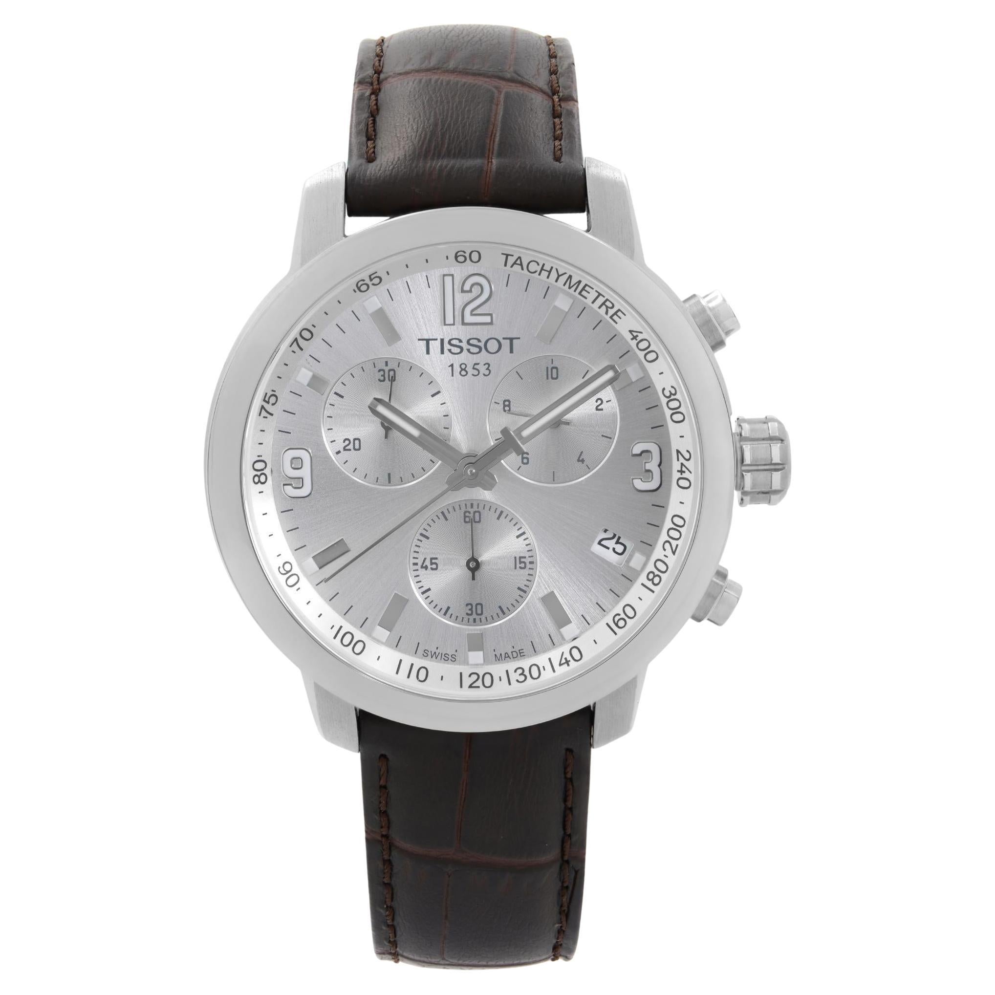 Tissot PRC 200 Steel Leather Silver Dial Quartz Watch T055.417.16.037.00  For Sale at 1stDibs