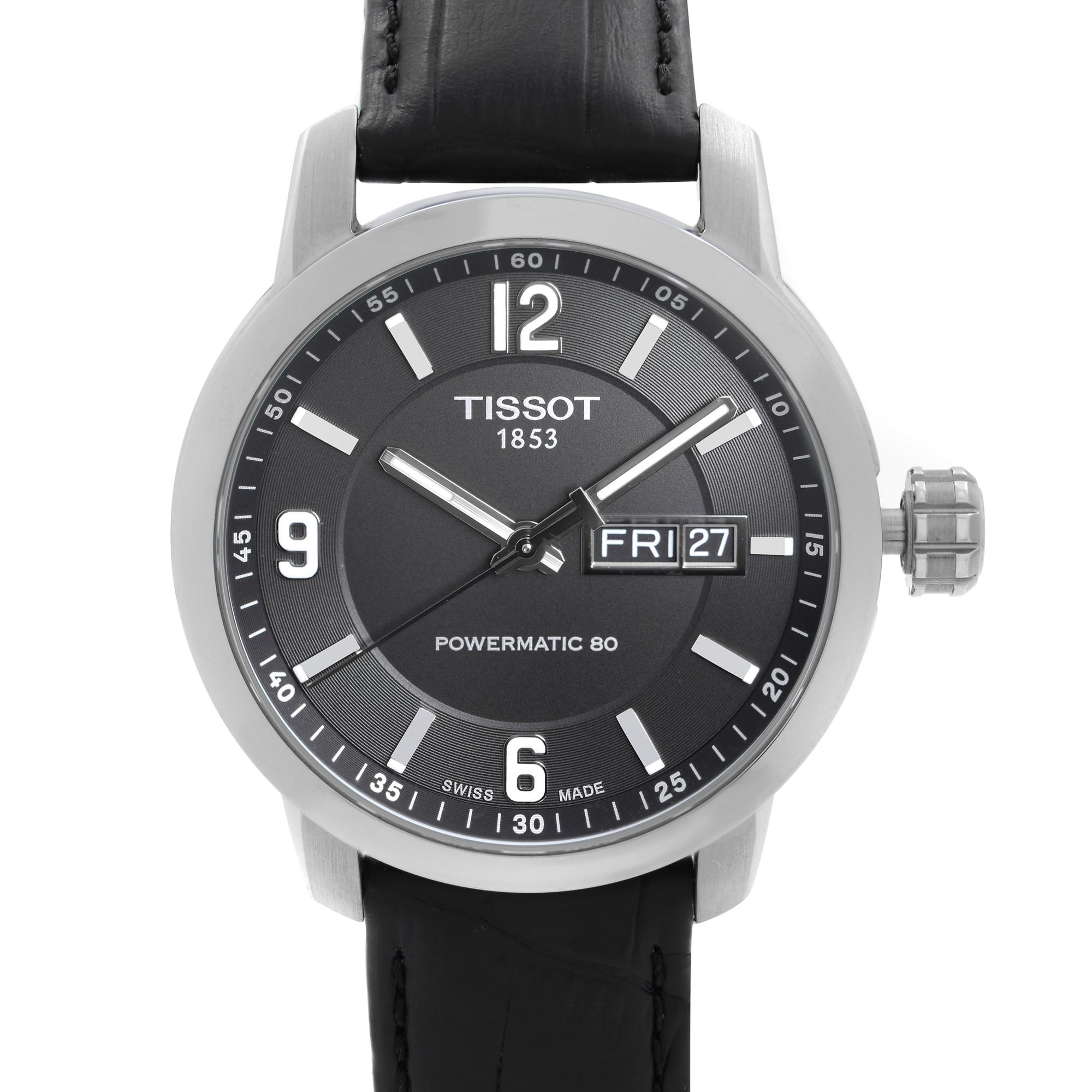 Display Tissot PRC 200 Men's Watch T055.430.16.057.00. It has a little imperfections on the band due to storing. This Beautiful Timepiece is Automatic with a Stainless Steel Case and a Two-Piece Leather Straps. Black Dial with Silver-Tone Luminous