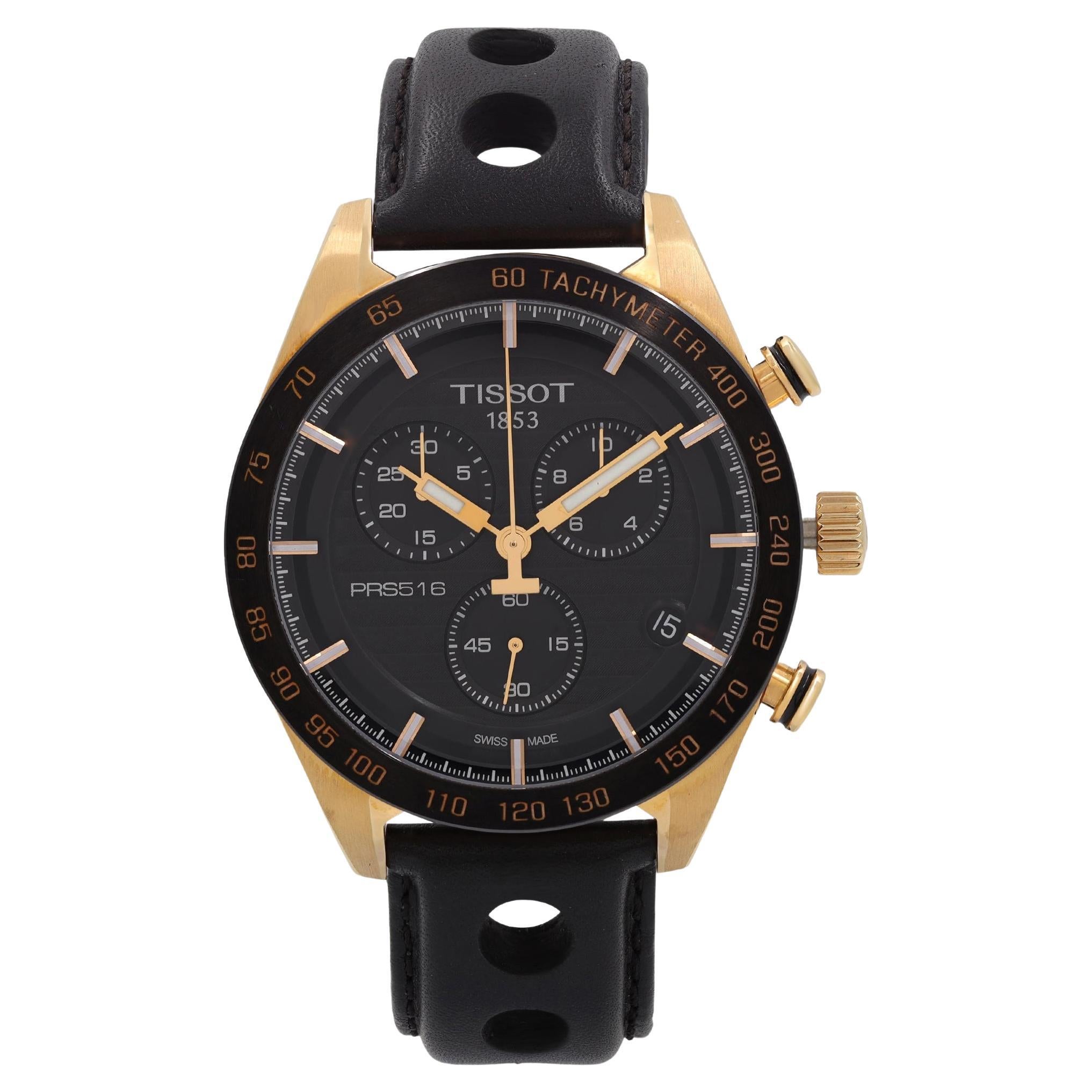 Tissot PRS 516 Steel Leather Black Dial Quartz Watch T100.417.36.051.00 For Sale