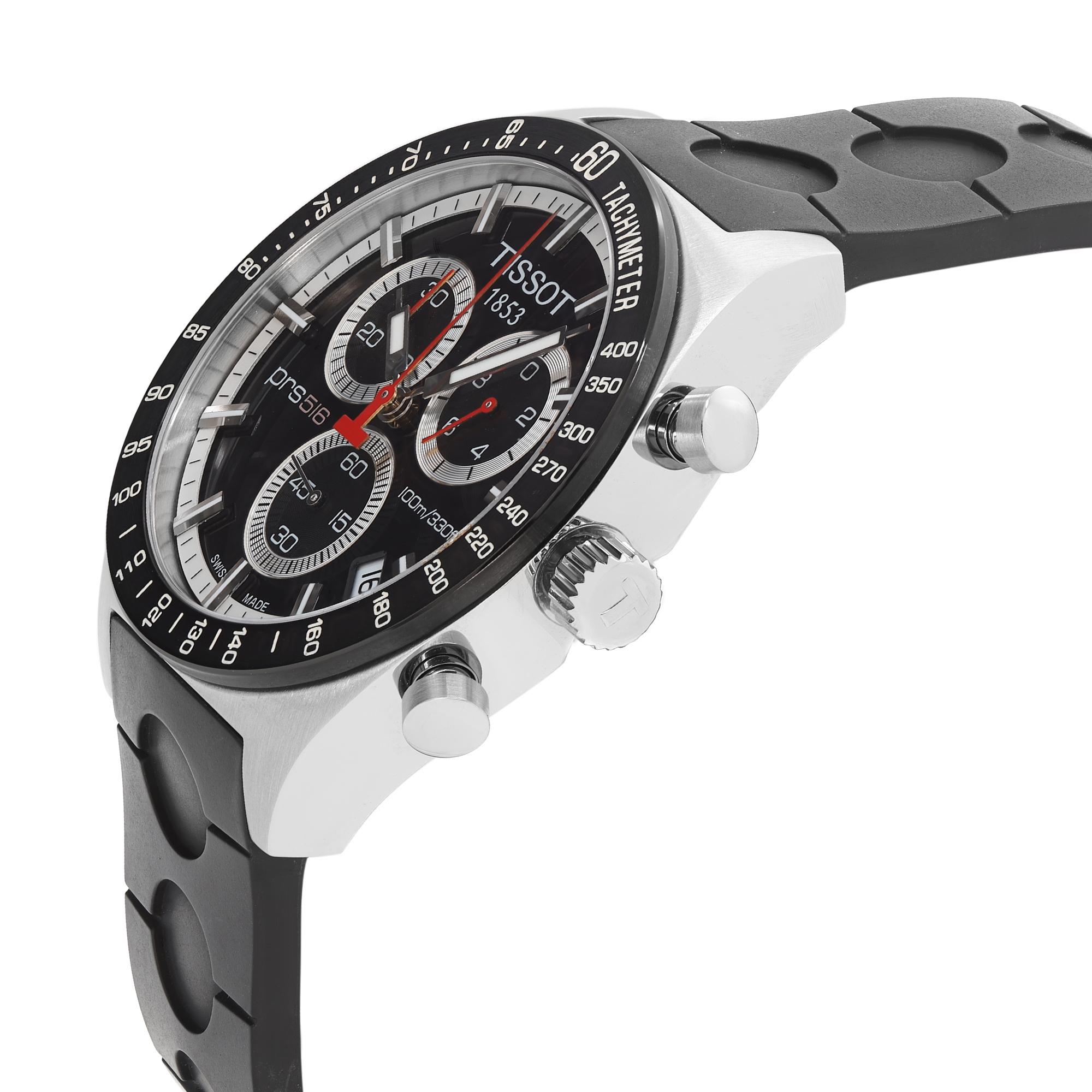 Tissot PRS516 Cronógrafo de acero Esfera negra Reloj de cuarzo para caballero T044.417.27.051.00 en Excelente Estado en New York, NY
