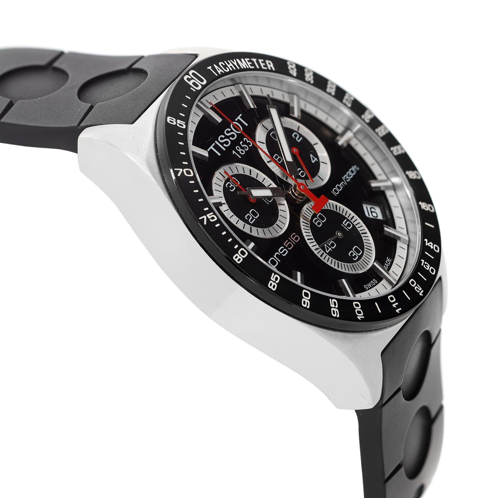 De los hombres Tissot PRS516 Cronógrafo de acero Esfera negra Reloj de cuarzo para caballero T044.417.27.051.00