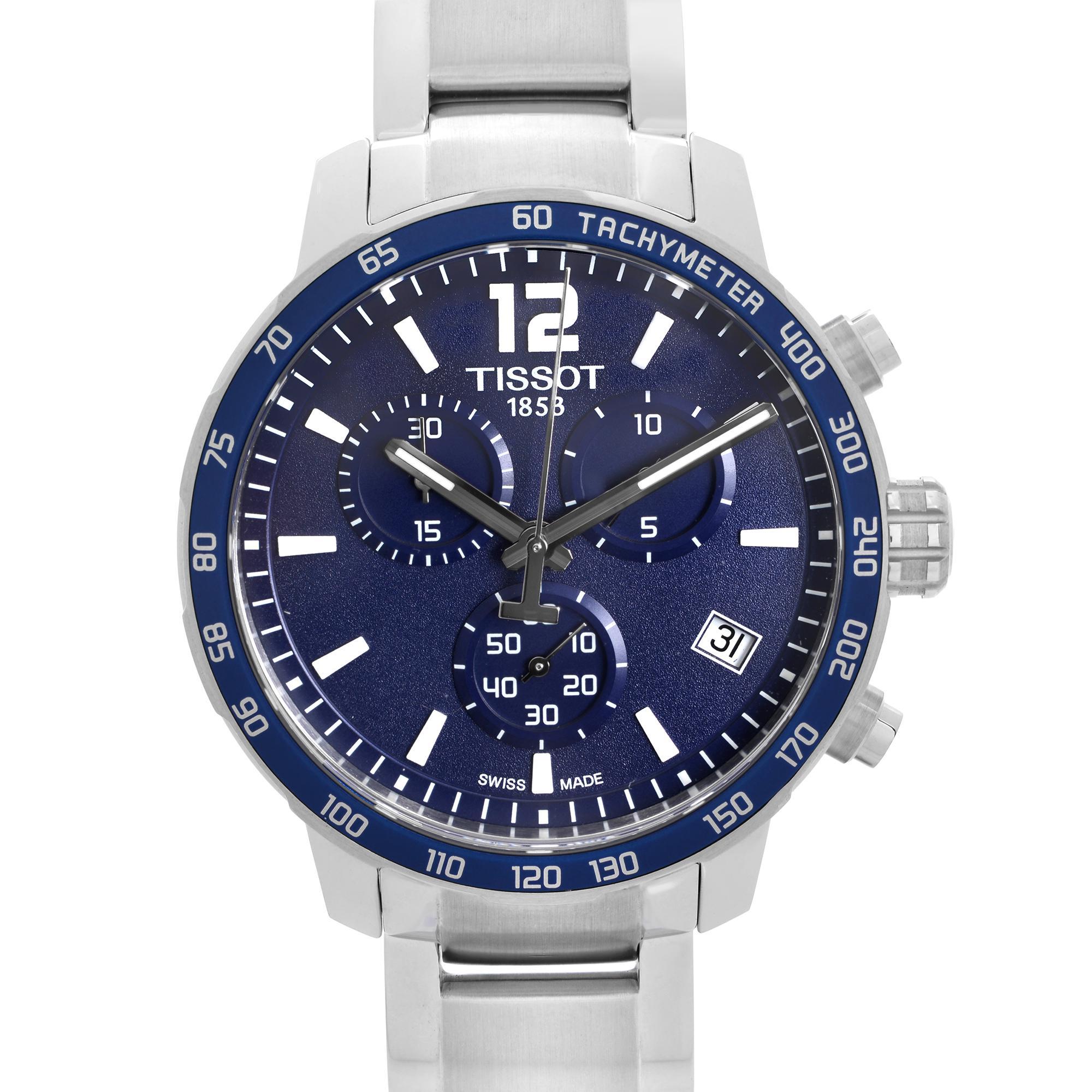 Display Model Tissot Quickster Quartz Men's Watch T095.417.11.047.00. Minor blemishes on the case back and case due to handling. This Beautiful Timepiece is Powered by Quartz (Battery) Movement And Features: Round Stainless Steel Case & Bracelet,