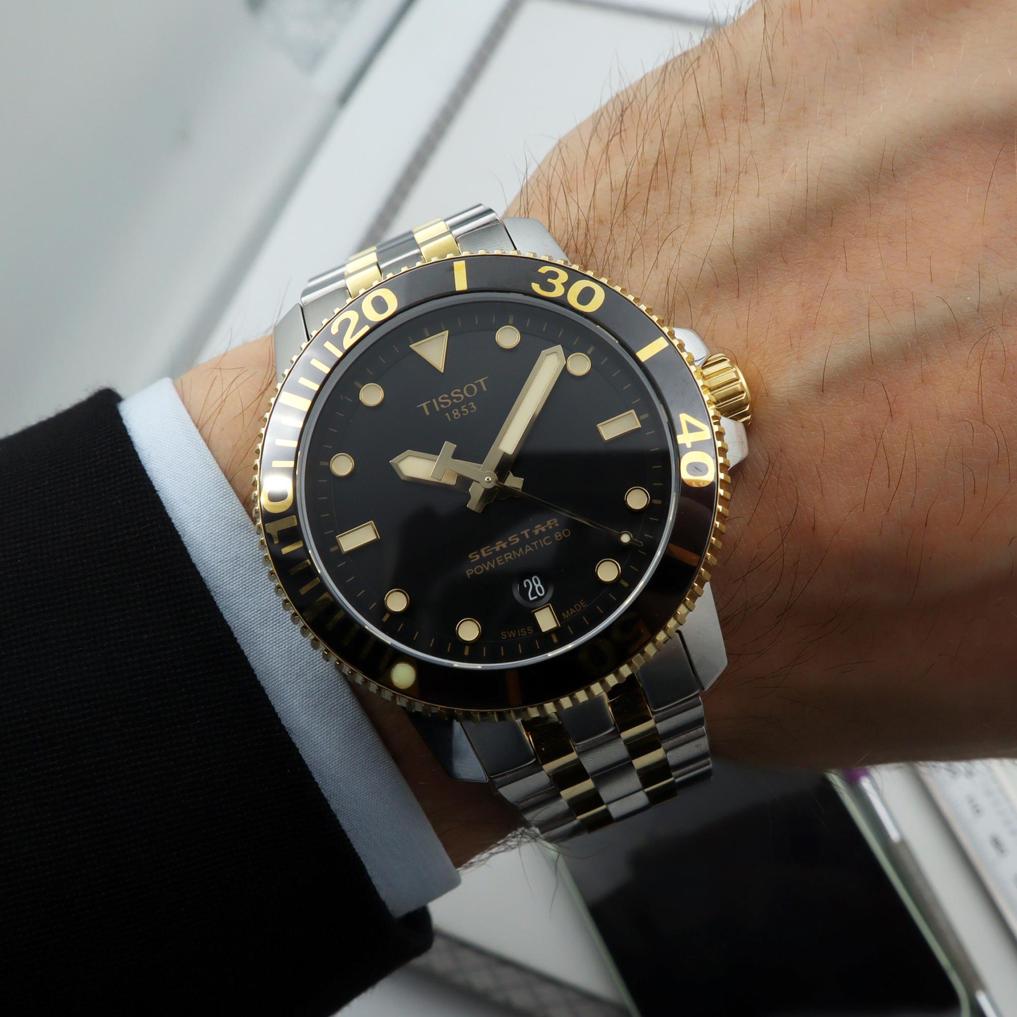 Men's Tissot Seastar Two Tone Steel Black Dial Quartz Watch T120.407.22.051.00