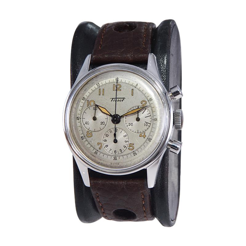 Women's or Men's Tissot Stainless Steel High Grade Chronograph from The Late 40's / 50's For Sale