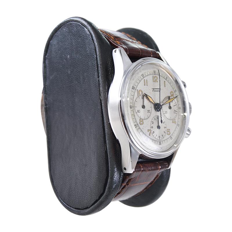 Art Deco Tissot Stainless Steel High Grade Chronograph from The Late 40's / 50's For Sale