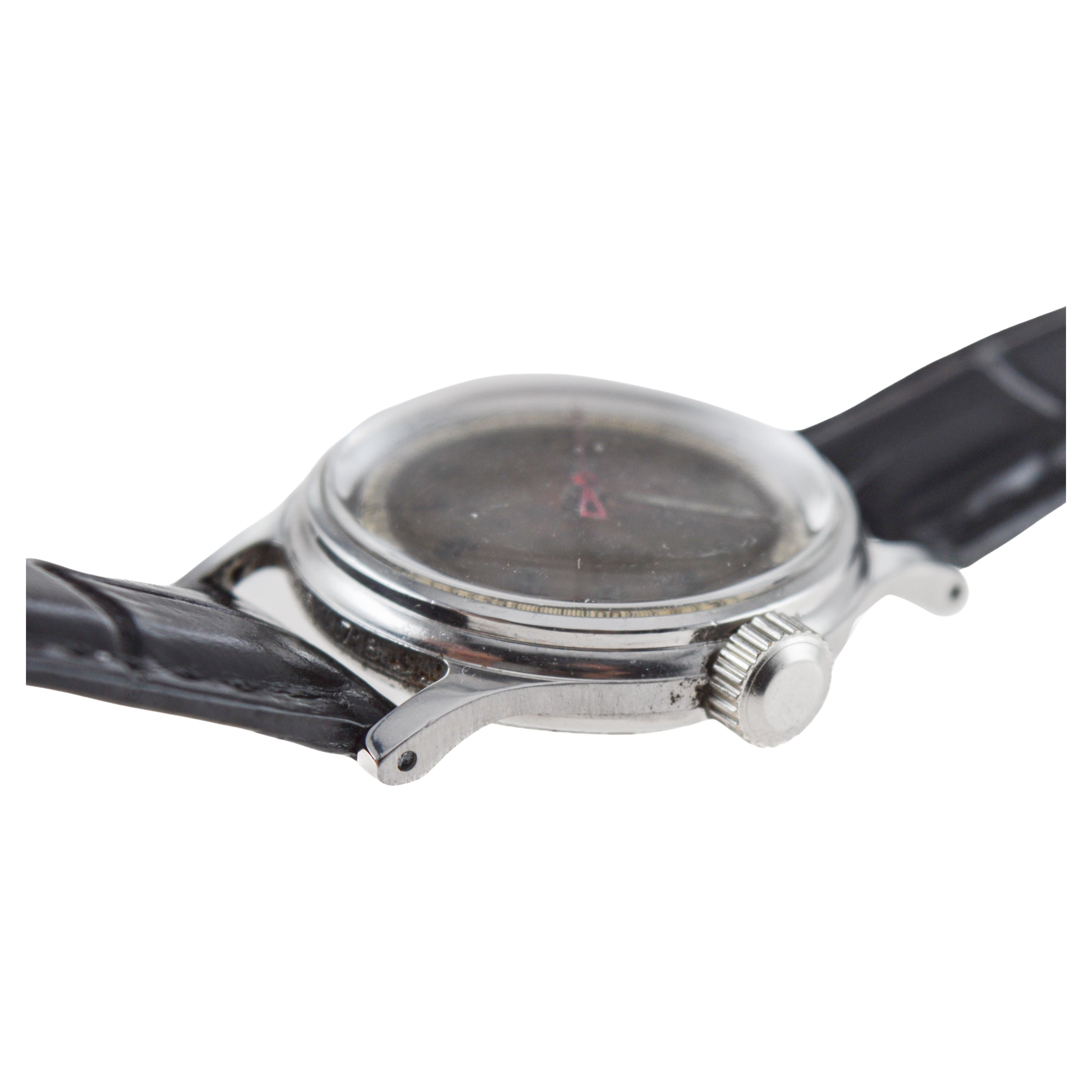 Tissot Steel Multifort Art Deco Watch with Original Patinated Dial from 1940's For Sale 9