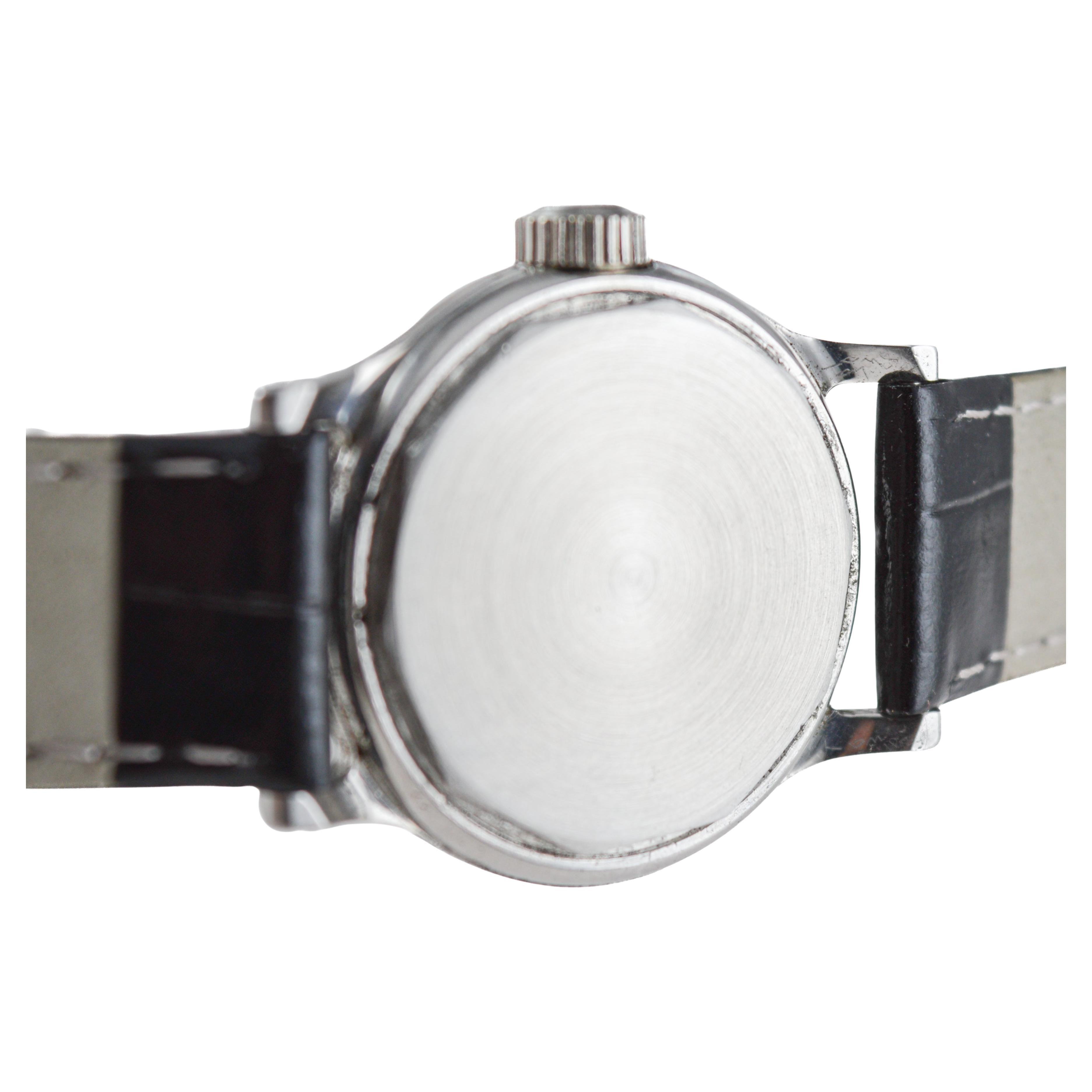 Tissot Steel Multifort Art Deco Watch with Original Patinated Dial from 1940's For Sale 10