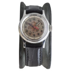 Tissot Stahl Multifort Art Deco Uhr mit original patiniertem Zifferblatt aus den 1940er Jahren
