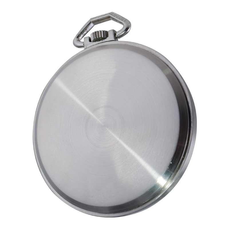 Tissot Steel Round Art Deco Pocket Watch with Original Dial from 1930's For Sale 4