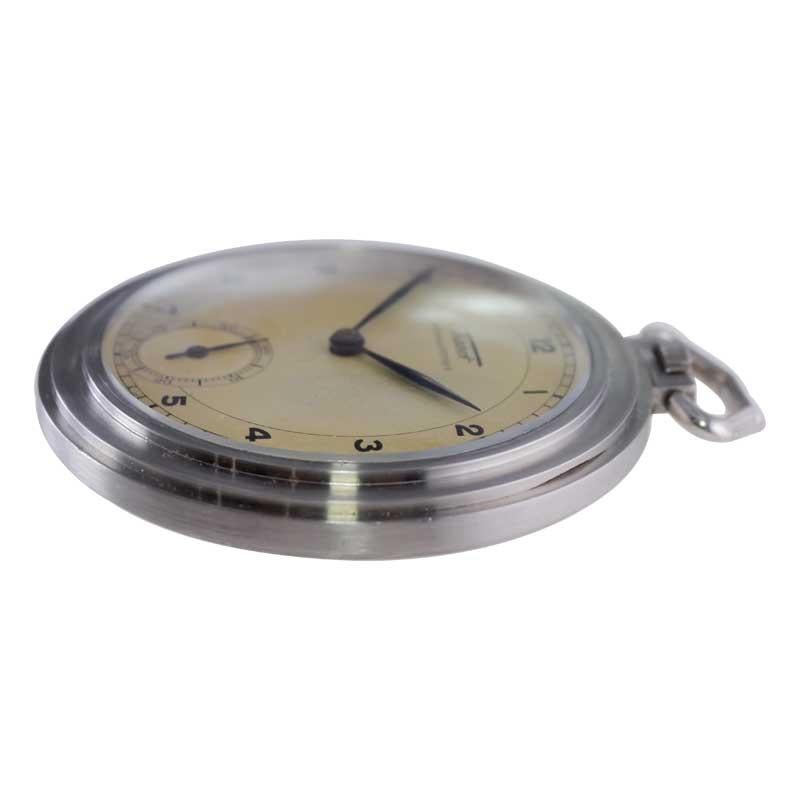 Tissot Steel Round Art Deco Pocket Watch with Original Dial from 1930's For Sale 3