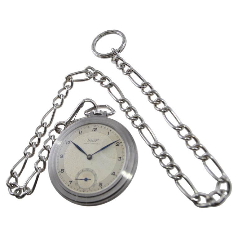 Orologio da tasca Art Deco rotondo in acciaio Tissot con quadrante