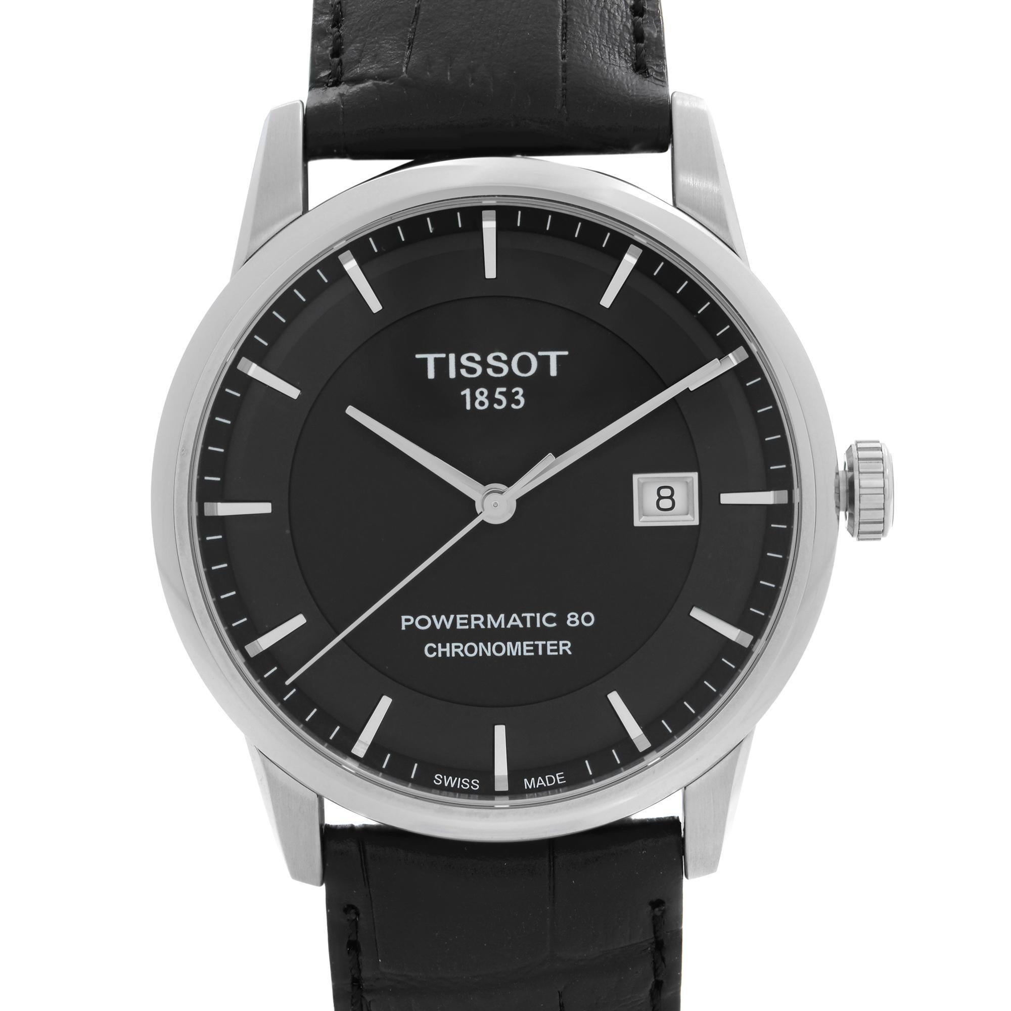New with Defects Tissot T-Classic Automatic Watch T086.408.16.051.00. The Band has a little cracks on the inner side. This timepiece is powered by Mechanical (automatic) movement with a Power reserve of 80 hours. Stainless Steel Case with a Black