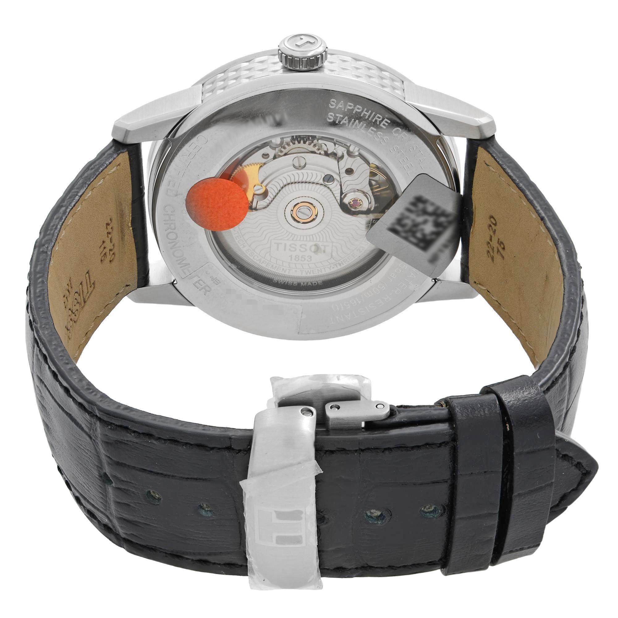 Tissot T-Classic Steel Leather Black Automatic Watch T086.408.16.051.00 In Good Condition In New York, NY
