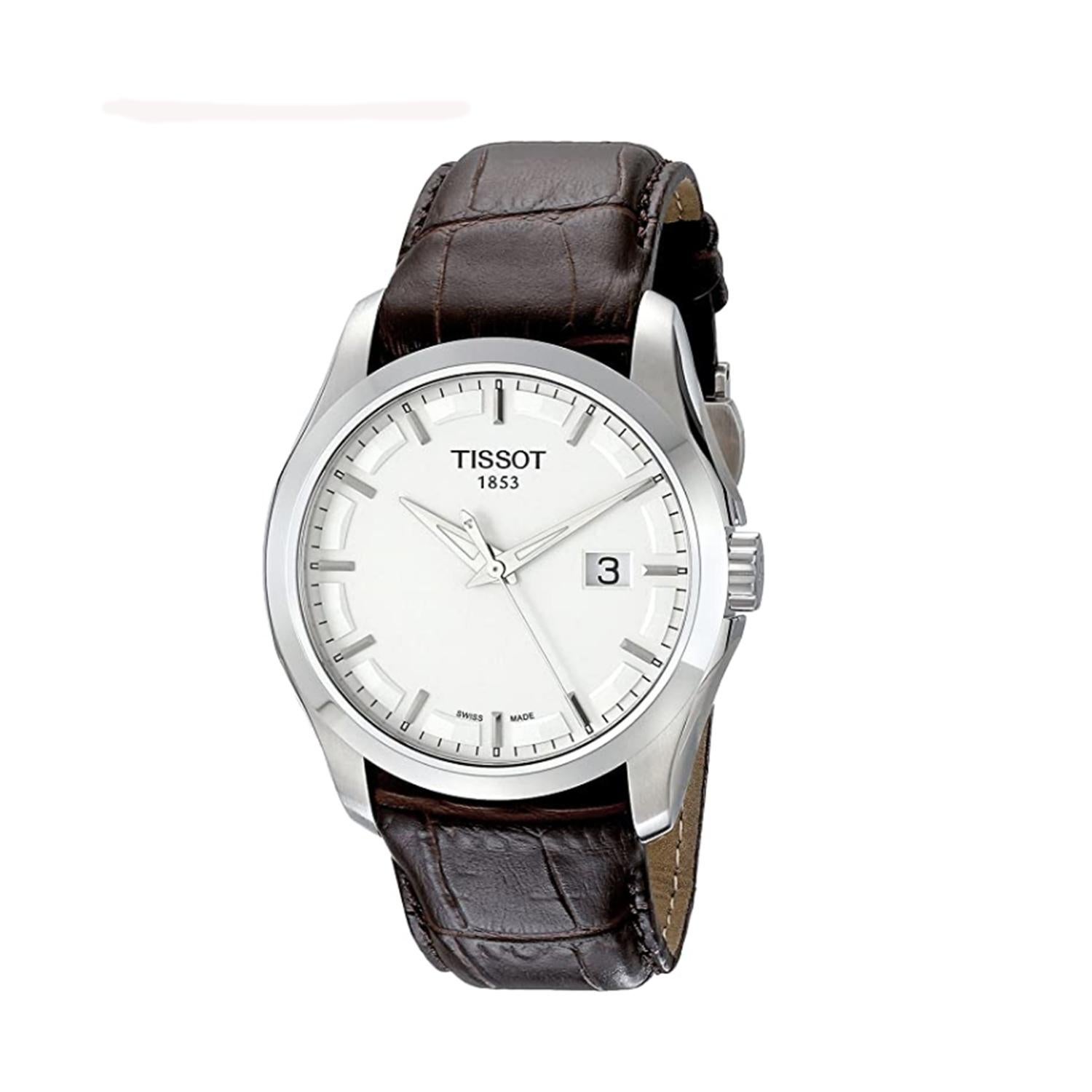 This display model Tissot T-Classic T035.410.16.031.00 is a beautiful men's timepiece that is powered by quartz (battery) movement which is cased in a stainless steel case. It has a round shape face, dial, and has hand sticks style markers. It is