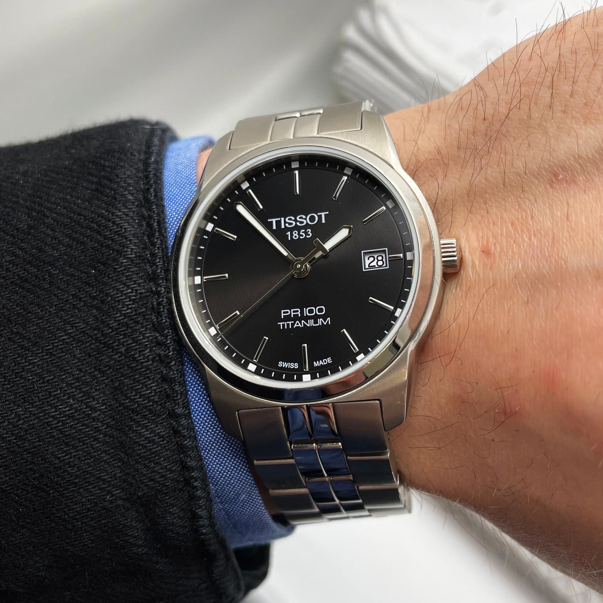 Tissot T-Classic PR100 38mm Titanium Black Dial Quartz Watch T049.410.44.051.00 In New Condition In New York, NY