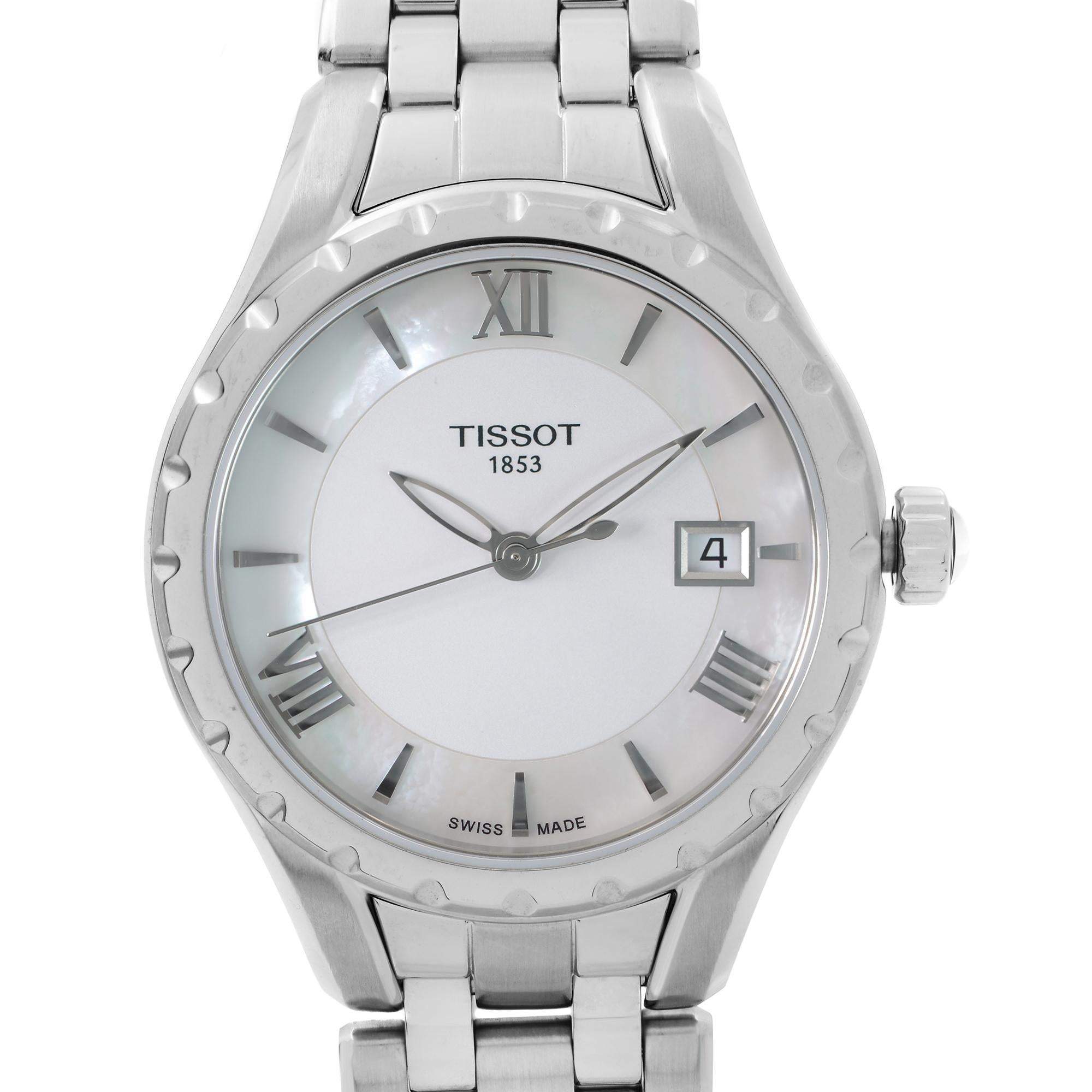 Unworn Tissot T-Lady Quartz Ladies Watch T072.210.11.118.00. This Beautiful Timepiece is Powered by Quartz (Battery) Movement And Features: Stainless Steel Case and Bracelet, White Mother of Pearl Dial with Silver-Tone Hands and Index Hour Markers.