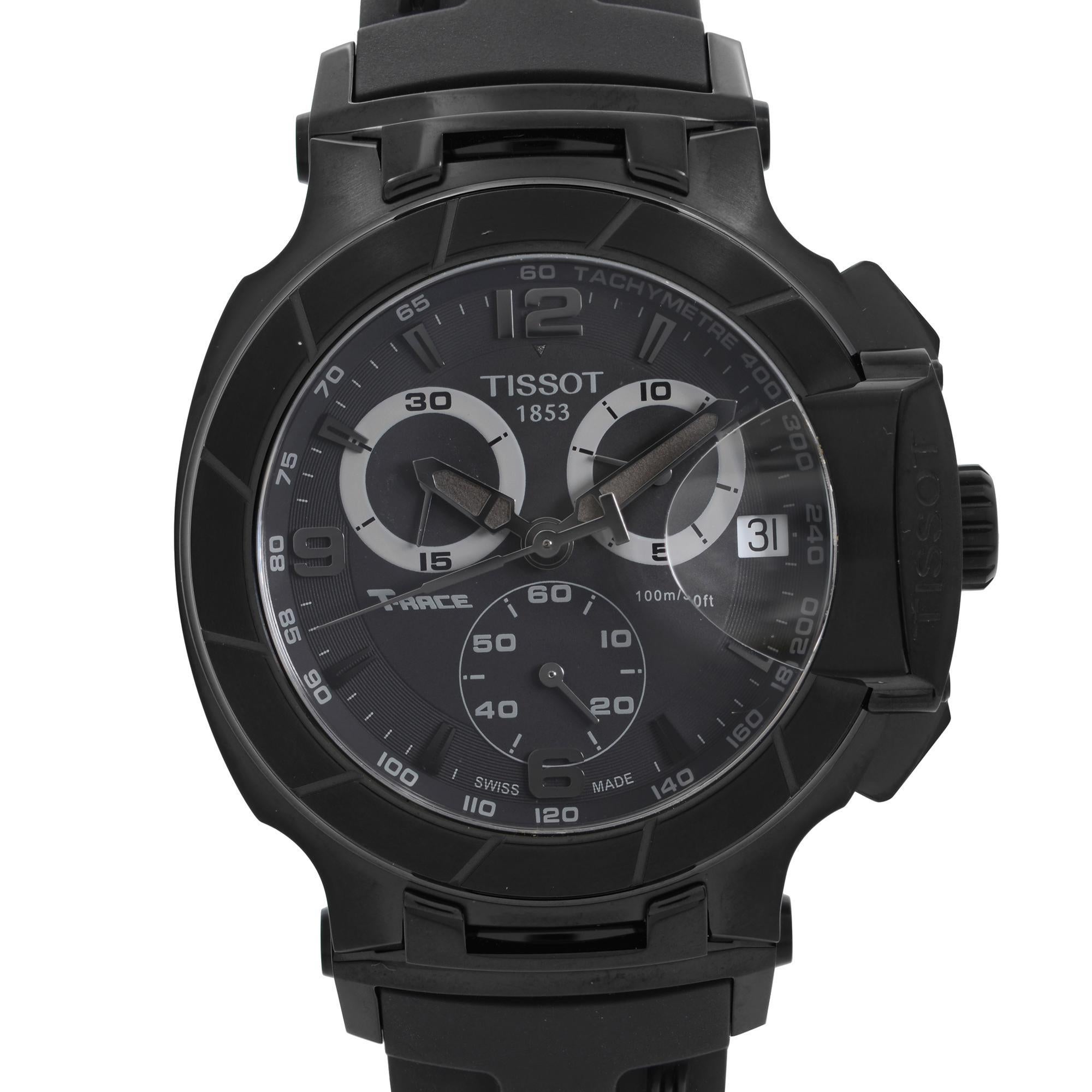 New with Defects Tissot T-Race Men's Watch T048.417.37.057.00. The Watch has a few Very Tiny Scratches on the Case and Bezel Visible Under Closer Inspection. This Beautiful Timepiece is Powered by a Quartz (Battery) Movement and Features: Black PVD