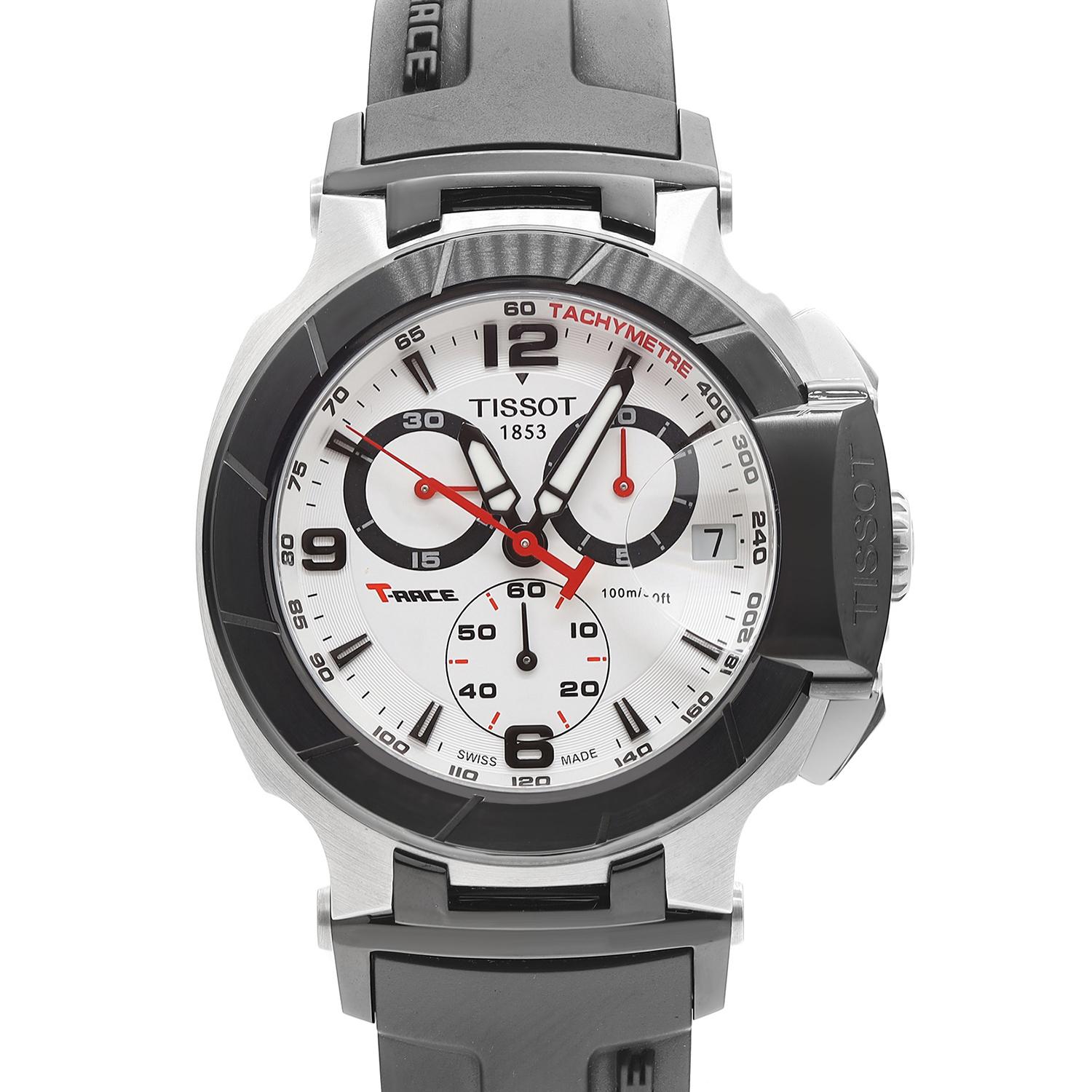 This is a Display Model Tissot wristwatch that has never been worn. The condition is excellent with only very tiny dents on the bezel due to storing visible under close inspection. It is an adjustable fit up to 8 inches. The case size is 45.3 mm.