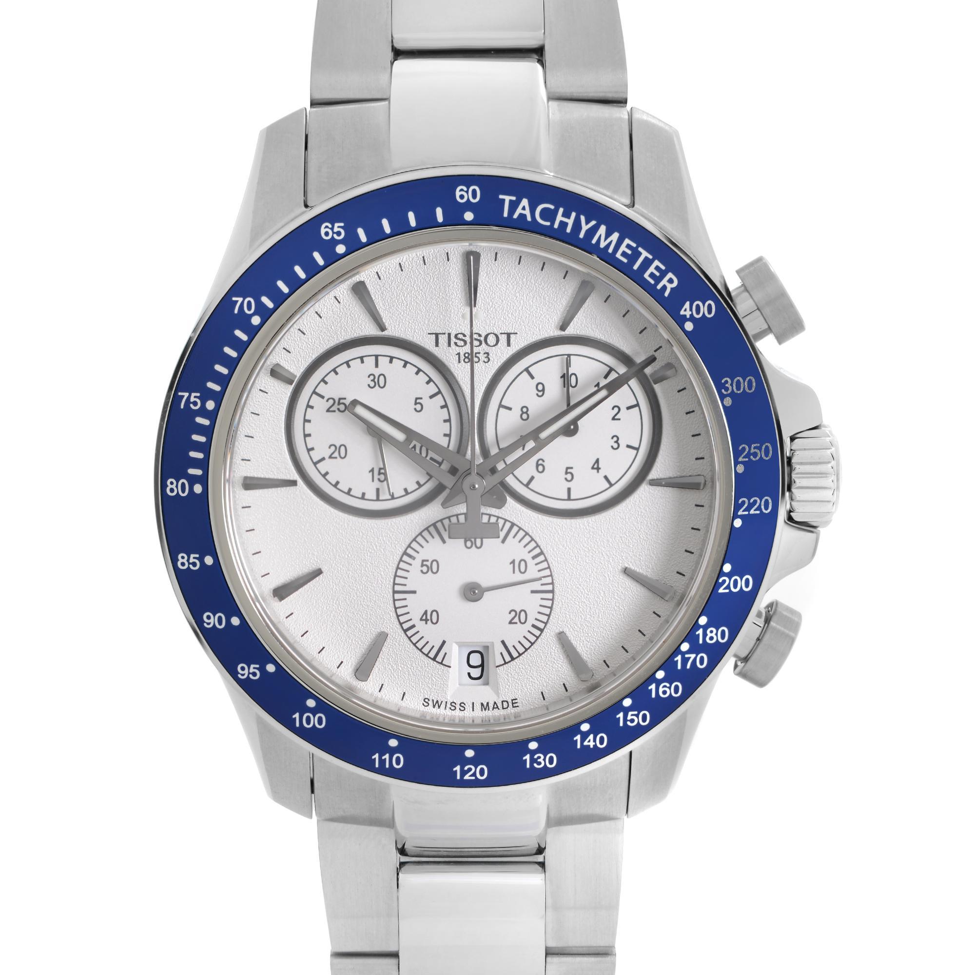 Display Model Tissot T-Sport V8 Steel 42.5mm Chronograph Silver Dial Mens Watch T106.417.11.031.00. This Beautiful Men's Timepiece is Powered By a Quartz (Battery) Movement and Features: Stainless Steel Case and Bracelet. Fixed Stainless Steel Bezel