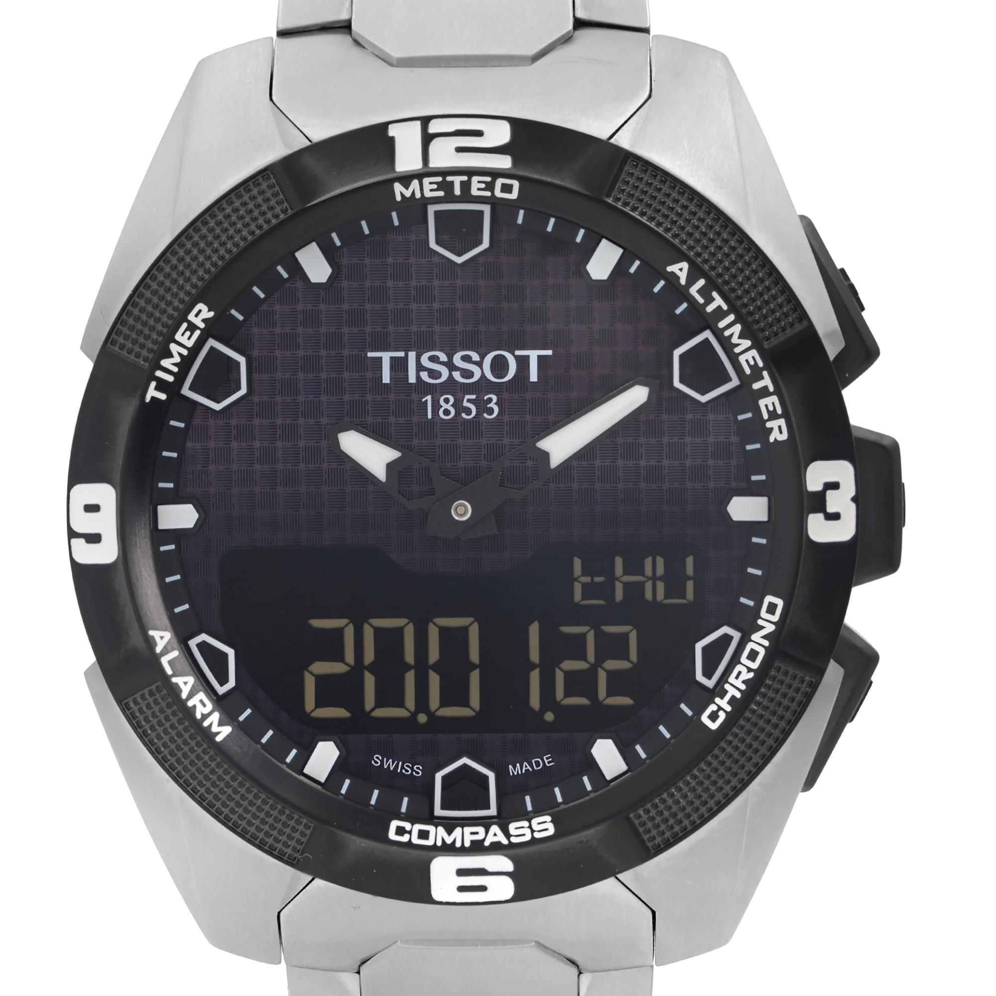 Unworn Tissot T-Touch Expert Solar Quartz Men's Watch T091.420.44.051.00. This timepiece is powered by Quartz (battery) movement with features: Titanium Case and Bracelet. Fixed Black PVD Coated Titanium Bezel. Black Analog and Digital Dial with