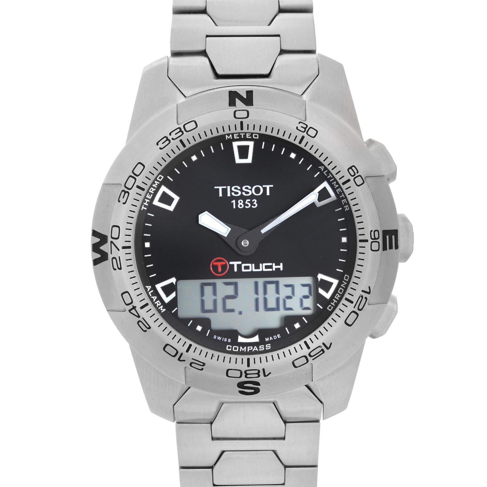 Display Model Tissot T-Touch II 43mm Steel Digital Dial Mens Quartz Watch T047.420.11.051.00. This Timepiece is Powered by Quartz (battery) Movement with Features: Stainless Steel Case with a Stainless Steel Bracelet. Bidirectional Rotating