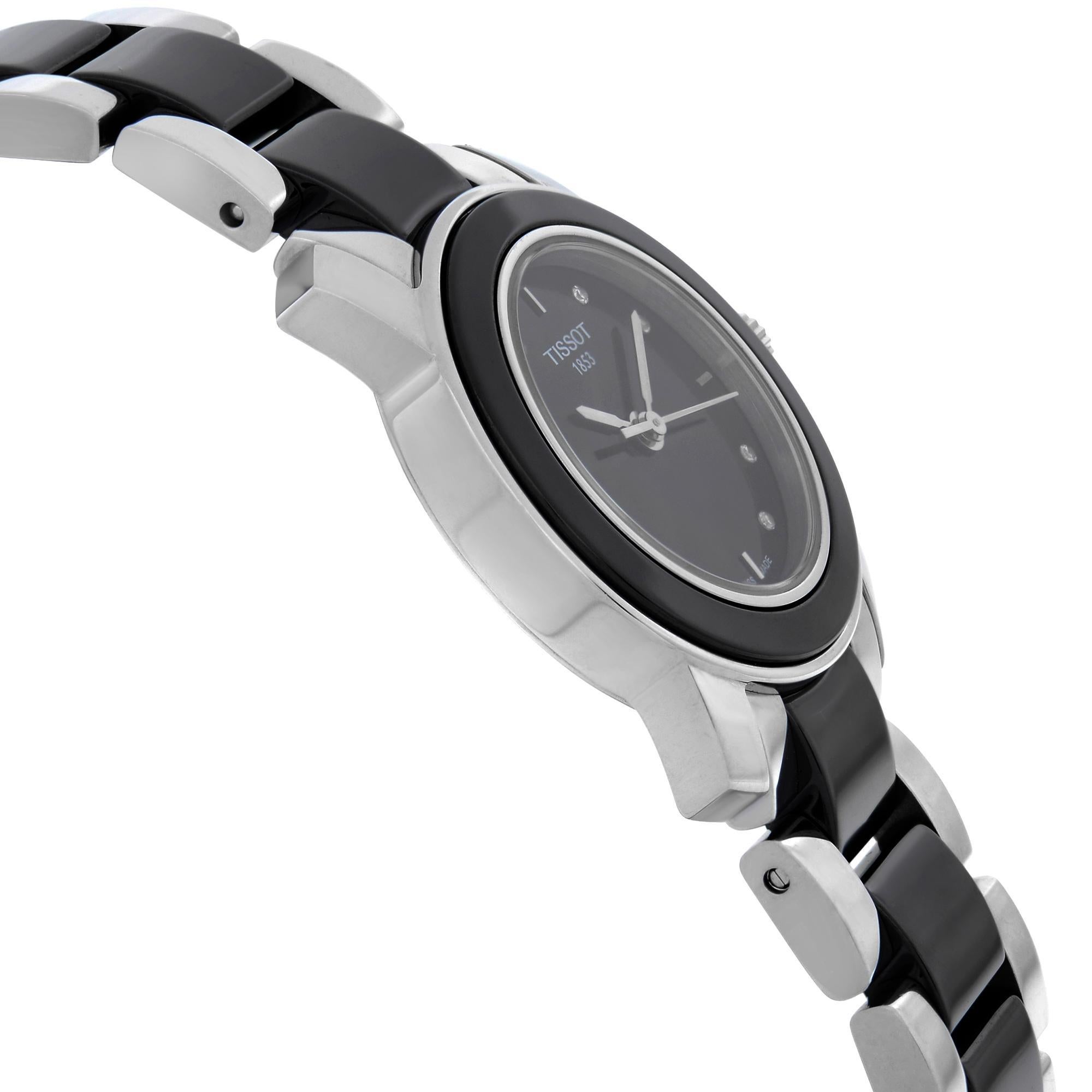 Tissot Montre à quartz T-Trend 28 mm en acier, céramique et diamants pour femmes T064.210.22.056.00 Neuf à New York, NY