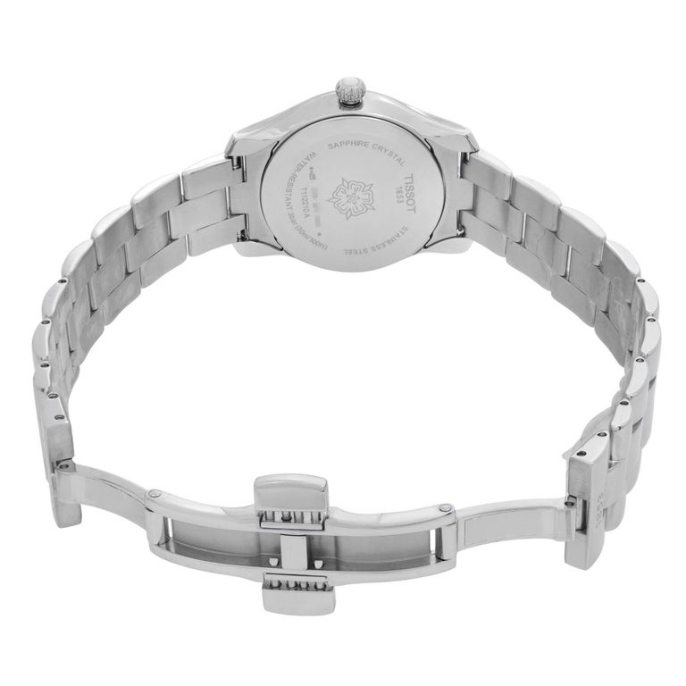 Tissot T Wave Diamond Mother of Pearl Dial Black Leather Strap Watch For Women - T112.210.36.111.00