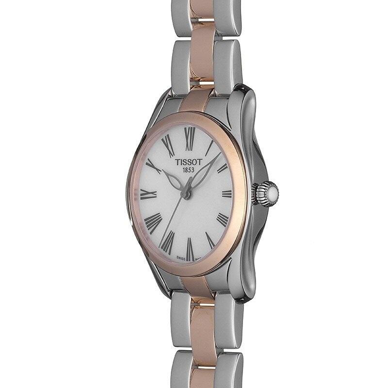 Collection 	T-Lady
Gender 	LADY
Case shape 	ROUND
Water resistance 	Water-resistant up to a pressure of 3 bar (30 m / 100 ft)
Case Material 	316L stainless steel case with rose gold PVD coating
Length (mm) 	30
Width (mm) 	30
Lugs (mm) 	15
Thickness