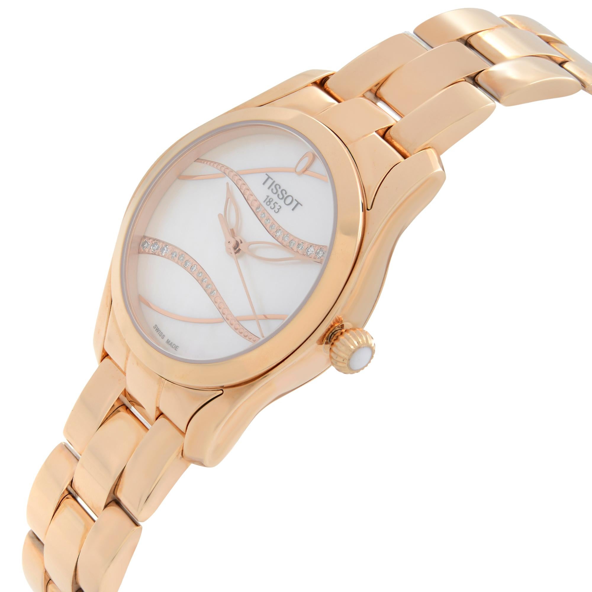 Montre Femme Tissot T-Wave Rose Gold Steel MOP Diamond Dial T112.210.33.111.00 Neuf à New York, NY