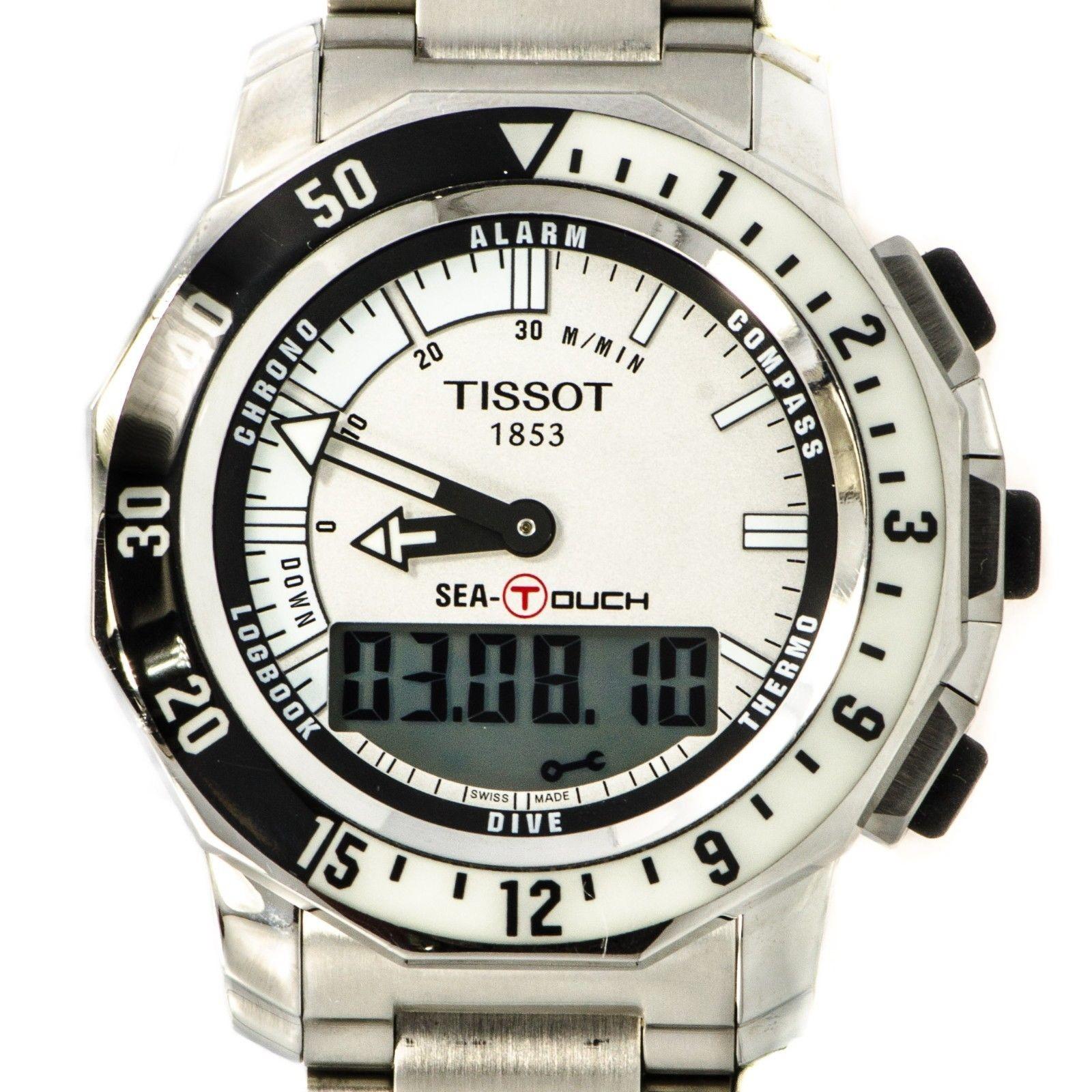 Tissot T026420A Stainless Steel White Dial Alarm Compass Digital Men's Watch In Excellent Condition For Sale In Miami, FL