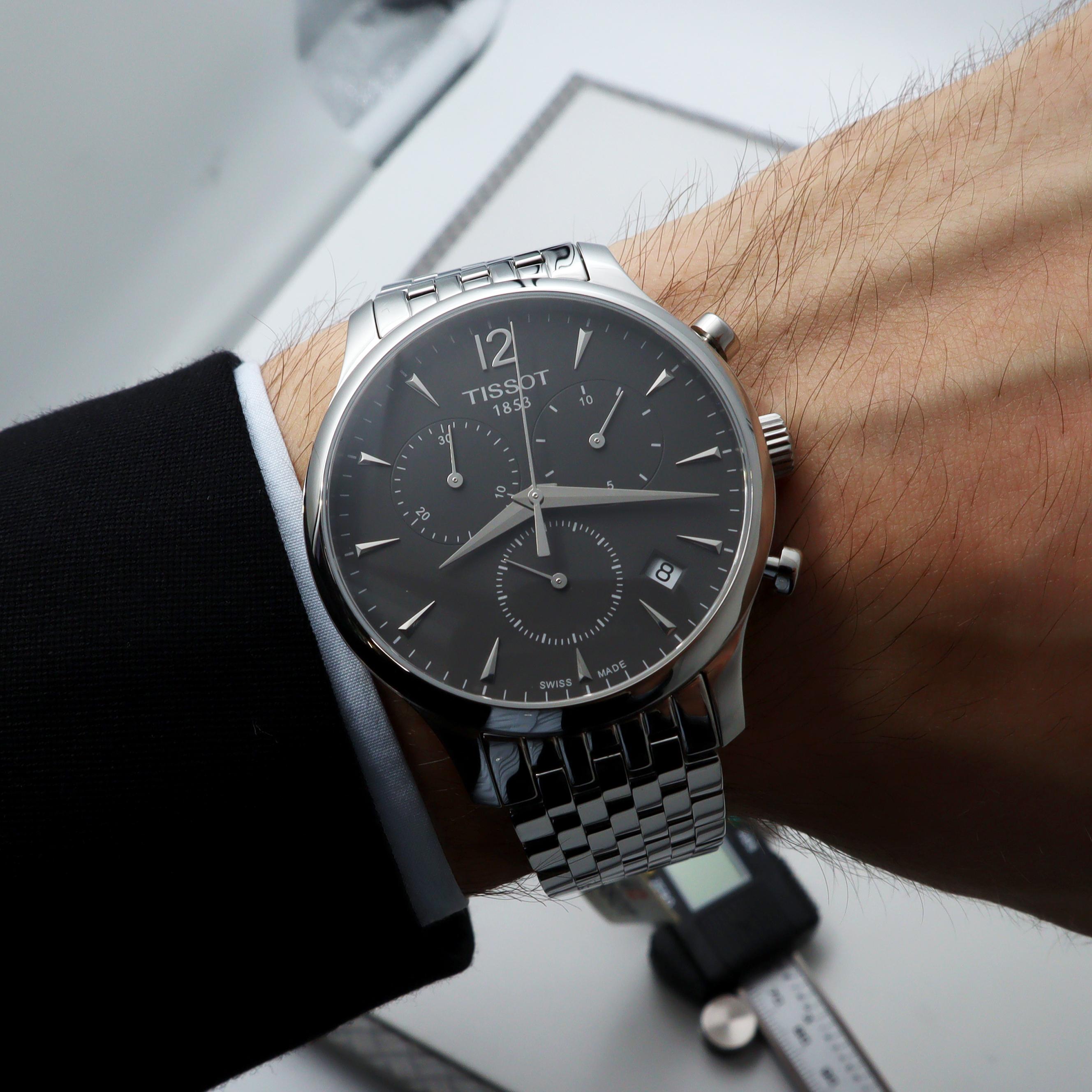 Tissot Tradition Steel Charcoal Dial Mens Quartz Watch T063.617.11.067.00 In New Condition In New York, NY