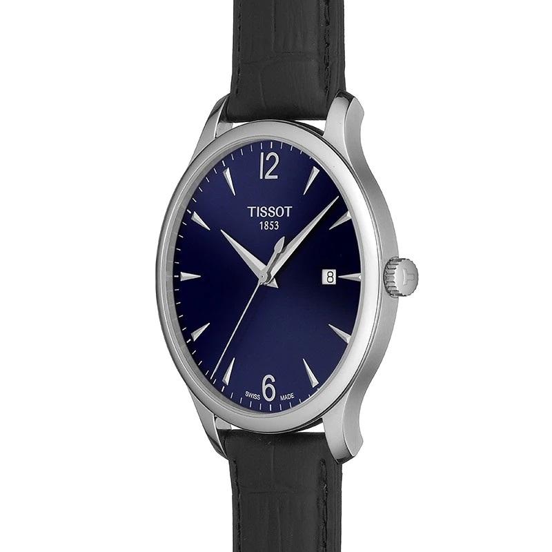 Collection 	T-Classic
Gender 	GENT
Case shape 	ROUND
Water resistance 	Water-resistant up to a pressure of 3 bar (30 m / 100 ft)
Case Material 	316L stainless steel case
Length (mm) 	42
Dial color 	blue
Indeces 	arabic and indexes
Movement type