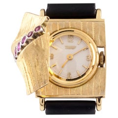 Tissot Vintage 18 Karat Gold Ladies Dress Watch with Ornate Tourmaline Cover