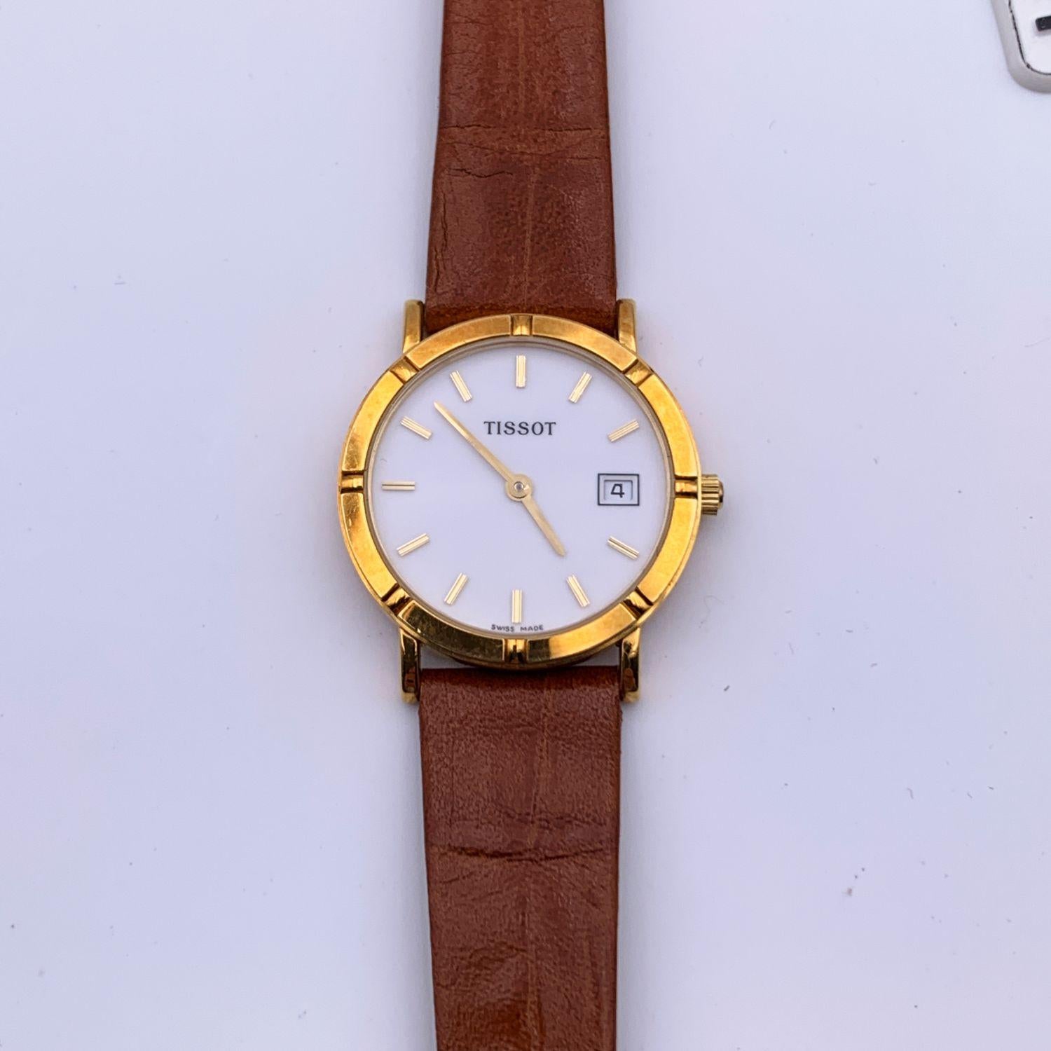 Women's Tissot Vintage 18K Gold Women Quartz Wrist Watch Leather Strap