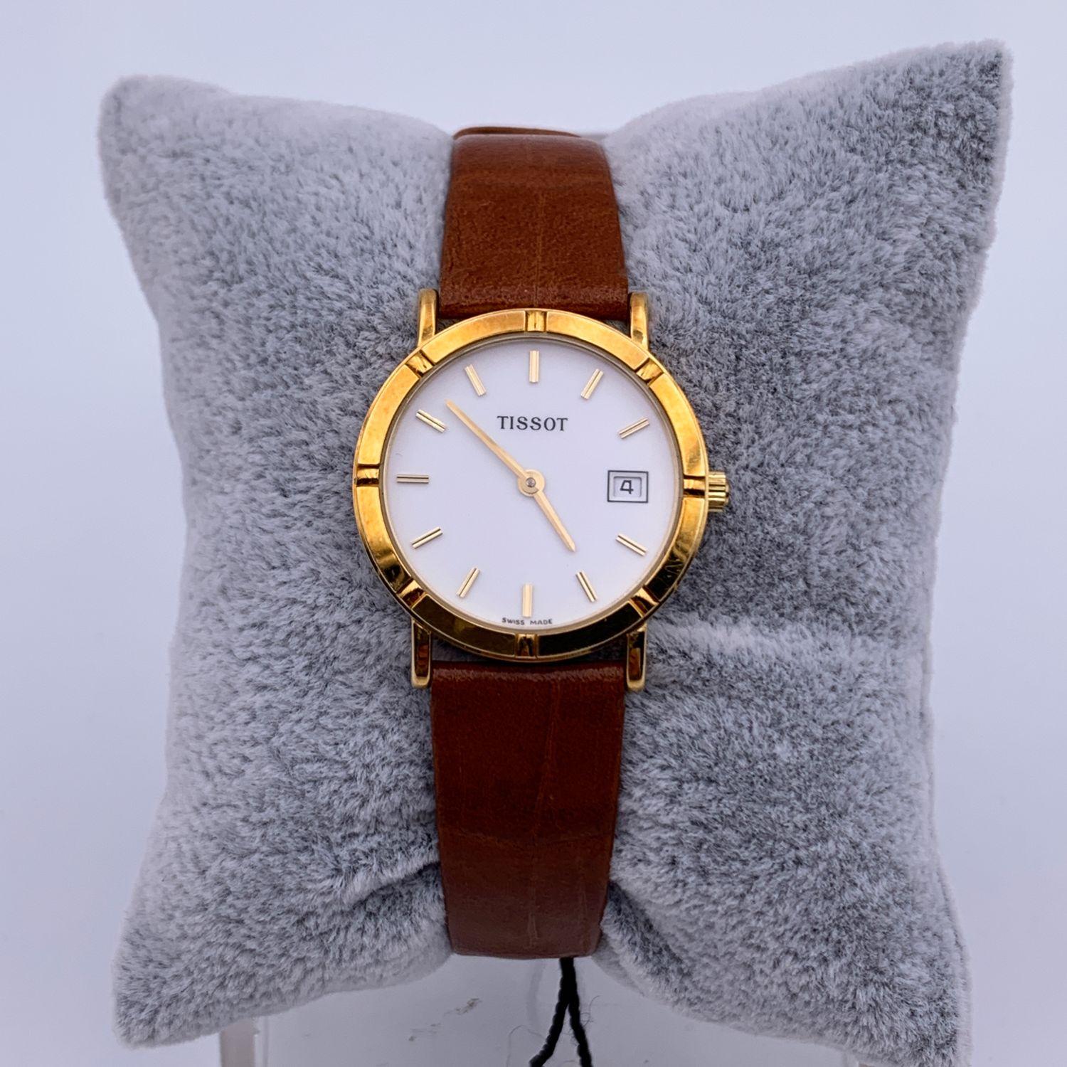 Tissot Vintage 18K Gold Women Quartz Wrist Watch Leather Strap 4