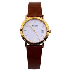 Tissot Vintage 18K Gold Women Quartz Wrist Watch Leather Strap