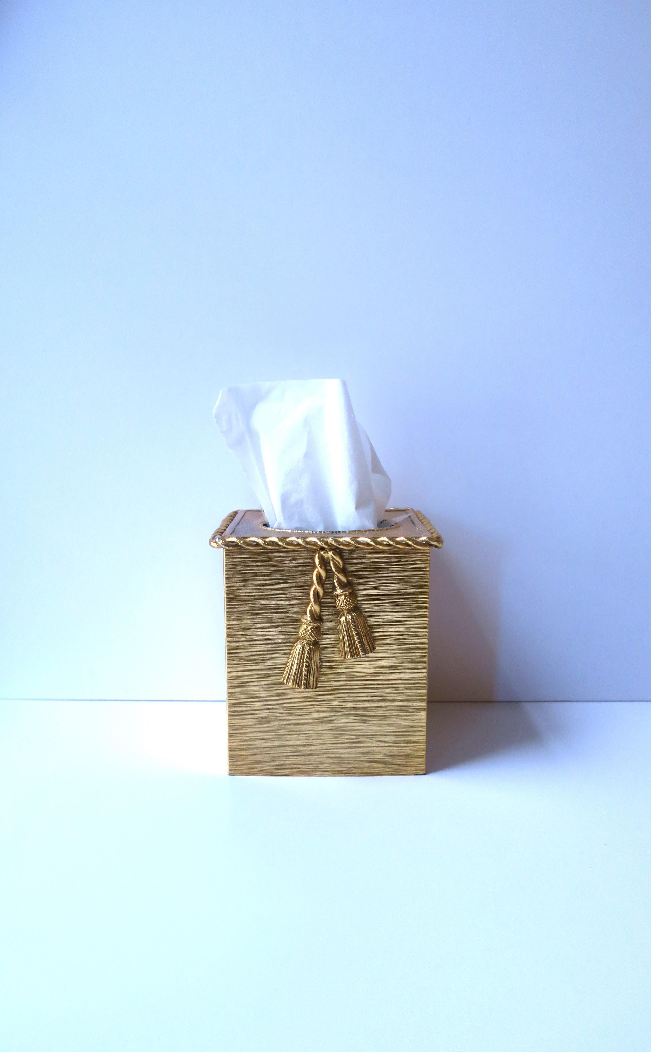 American Gold Tissue Box Cover with Rope and Tassel Design For Sale