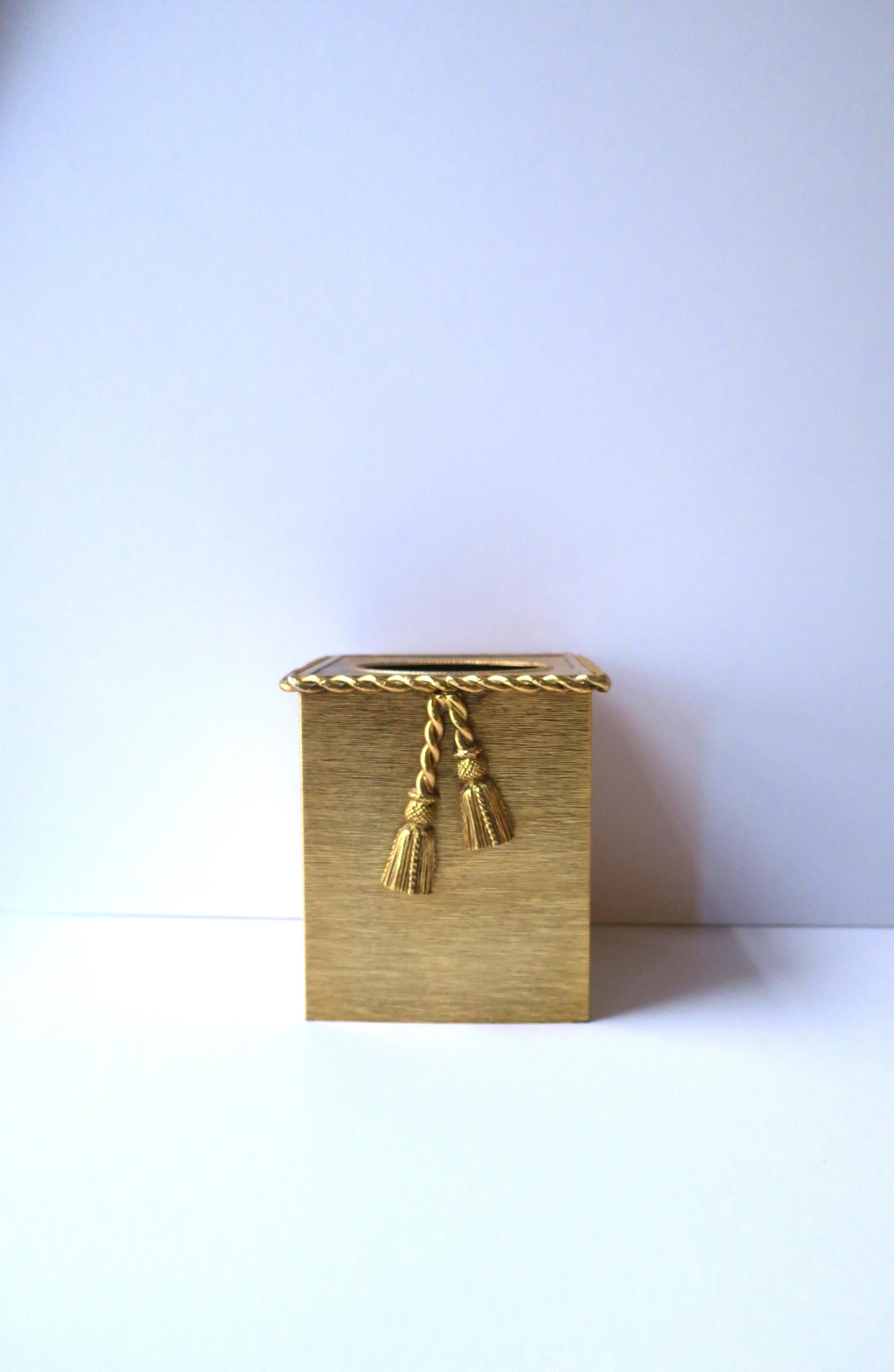 Gold Tissue Box Cover with Rope and Tassel Design In Good Condition For Sale In New York, NY