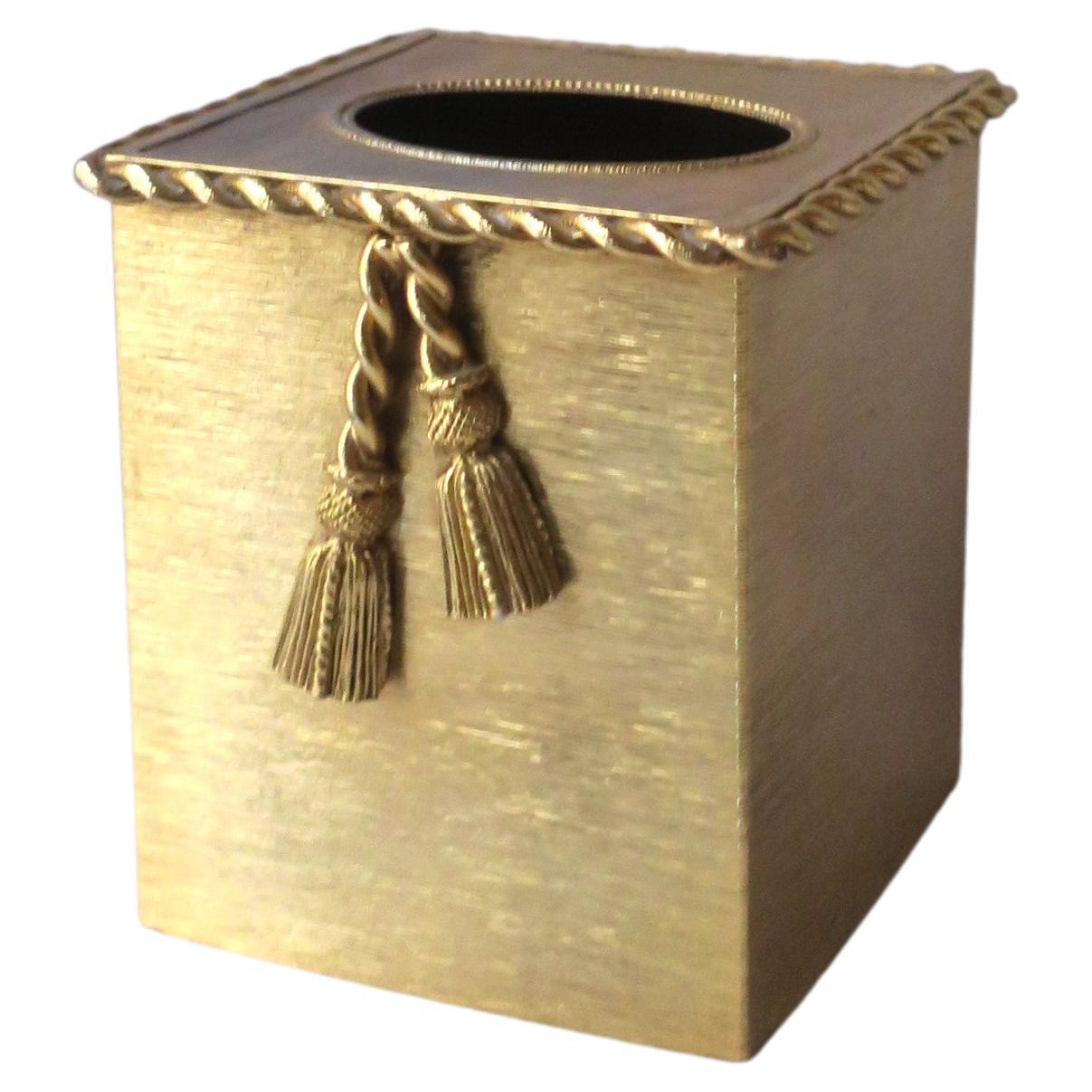 Gold Tissue Box Cover with Rope and Tassel Design For Sale