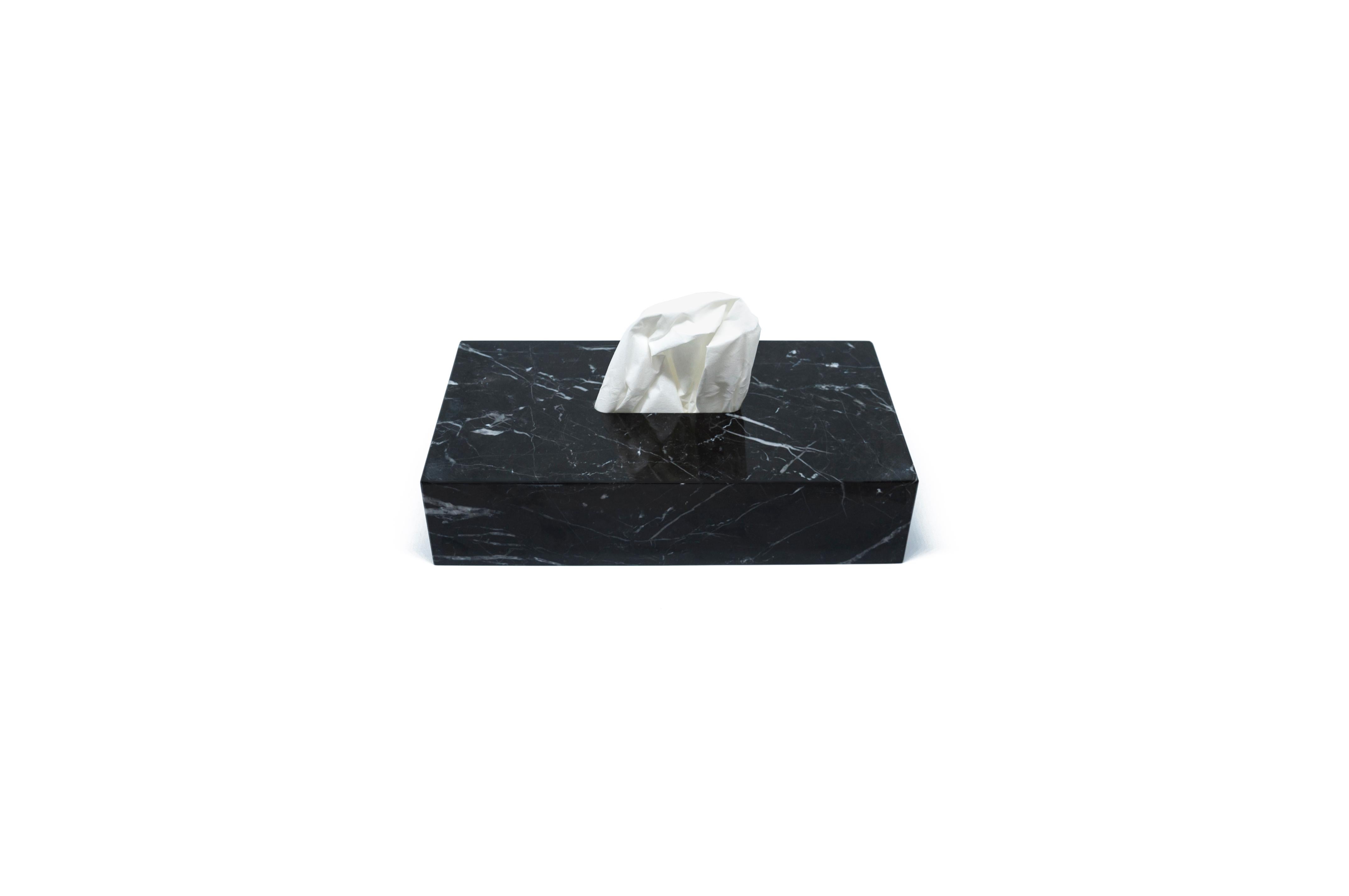 Italian Handmade Rectangular Tissues Cover Box in Black Marquina Marble For Sale