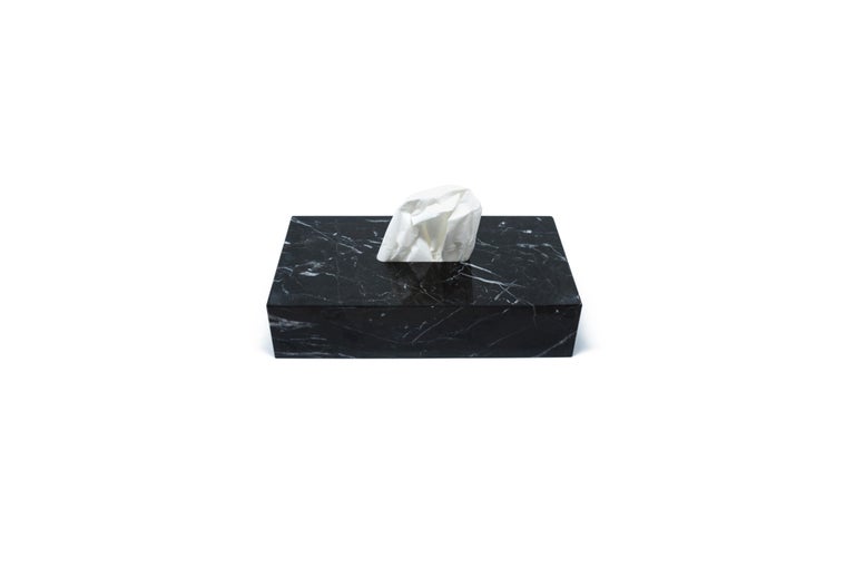 Handmade Rectangular Tissues Cover Box in Black Marquina Marble In New Condition For Sale In Carrara, IT