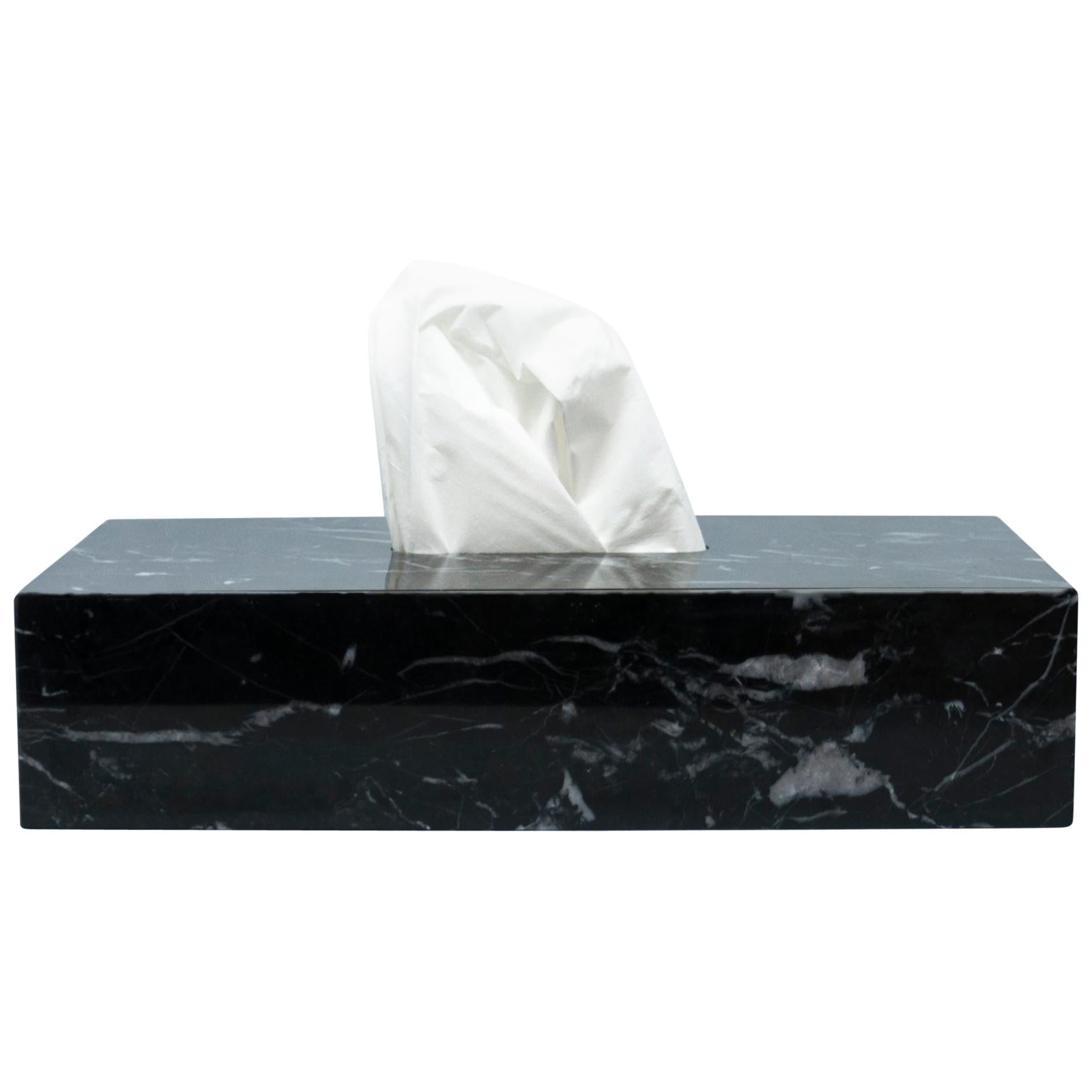 Handmade Rectangular Tissues Cover Box in Black Marquina Marble